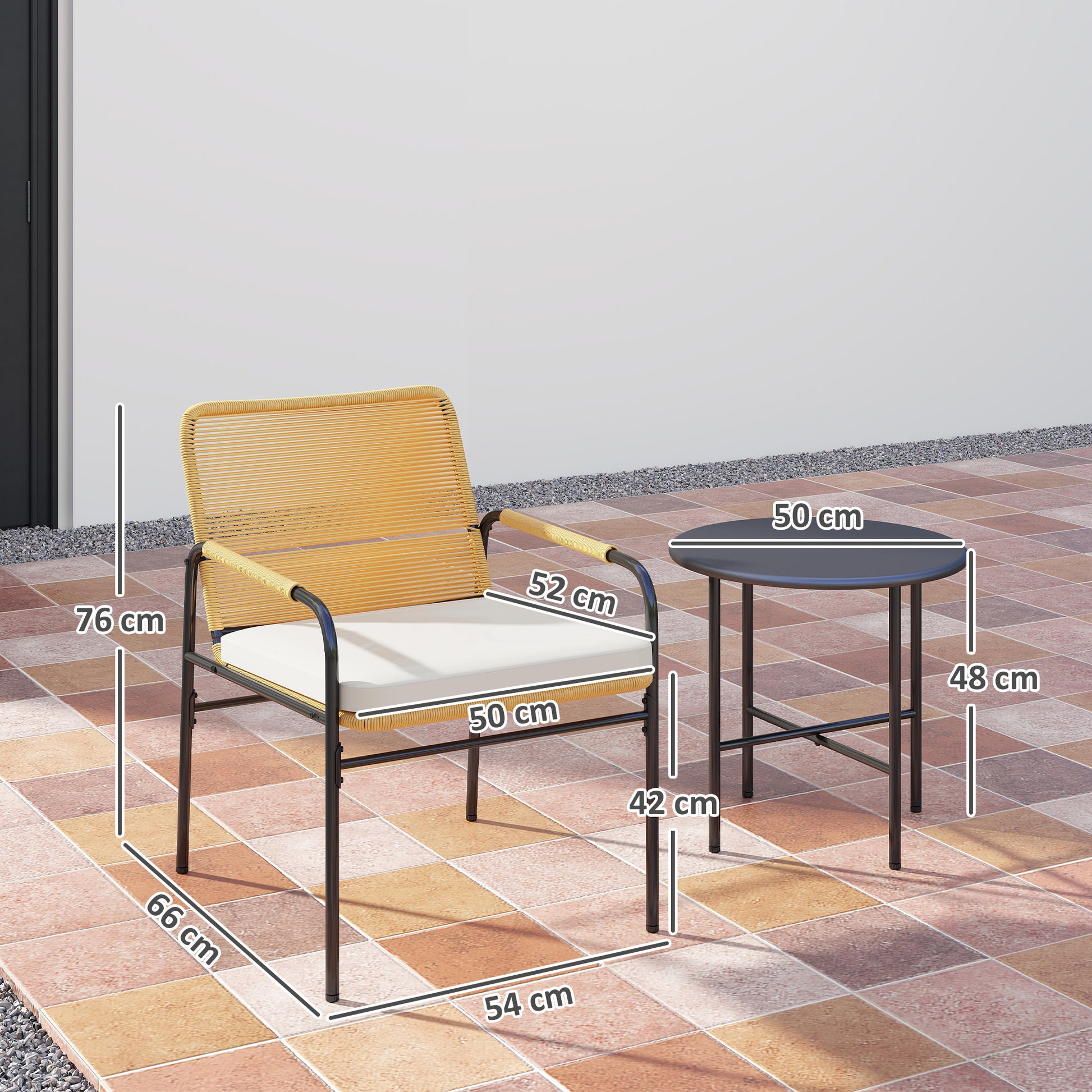 Outsunny Conjunto de Jardín Exterior de 3 Piezas Muebles de Jardín con 2 Sillas con Cojines Extraíbles Lavables y Mesa de Terraza con Tablero de Metal Resistente para Balcón Patio Natural y Crema