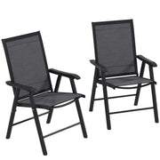 Outsunny Juego de 2 Sillas de Camping Plegables Sillas Plegables de Jardín Exterior Acolchadas en Malla con Marco de Acero y Reposabrazos Carga 110 kg para Terraza Playa 58x64x94 cm Gris Oscuro
