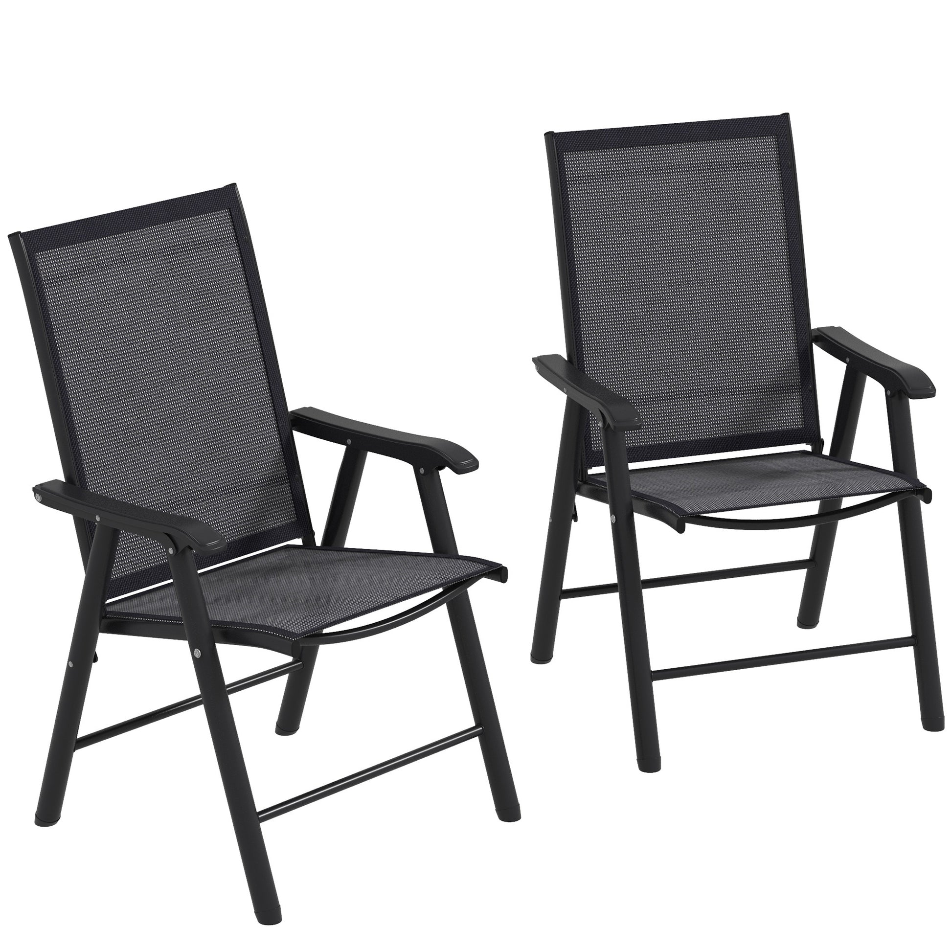 Outsunny Juego de 2 Sillas de Camping Plegables Sillas Plegables de Jardín Exterior Acolchadas en Malla con Marco de Acero y Reposabrazos Carga 110 kg para Terraza Playa 58x64x94 cm Gris Oscuro