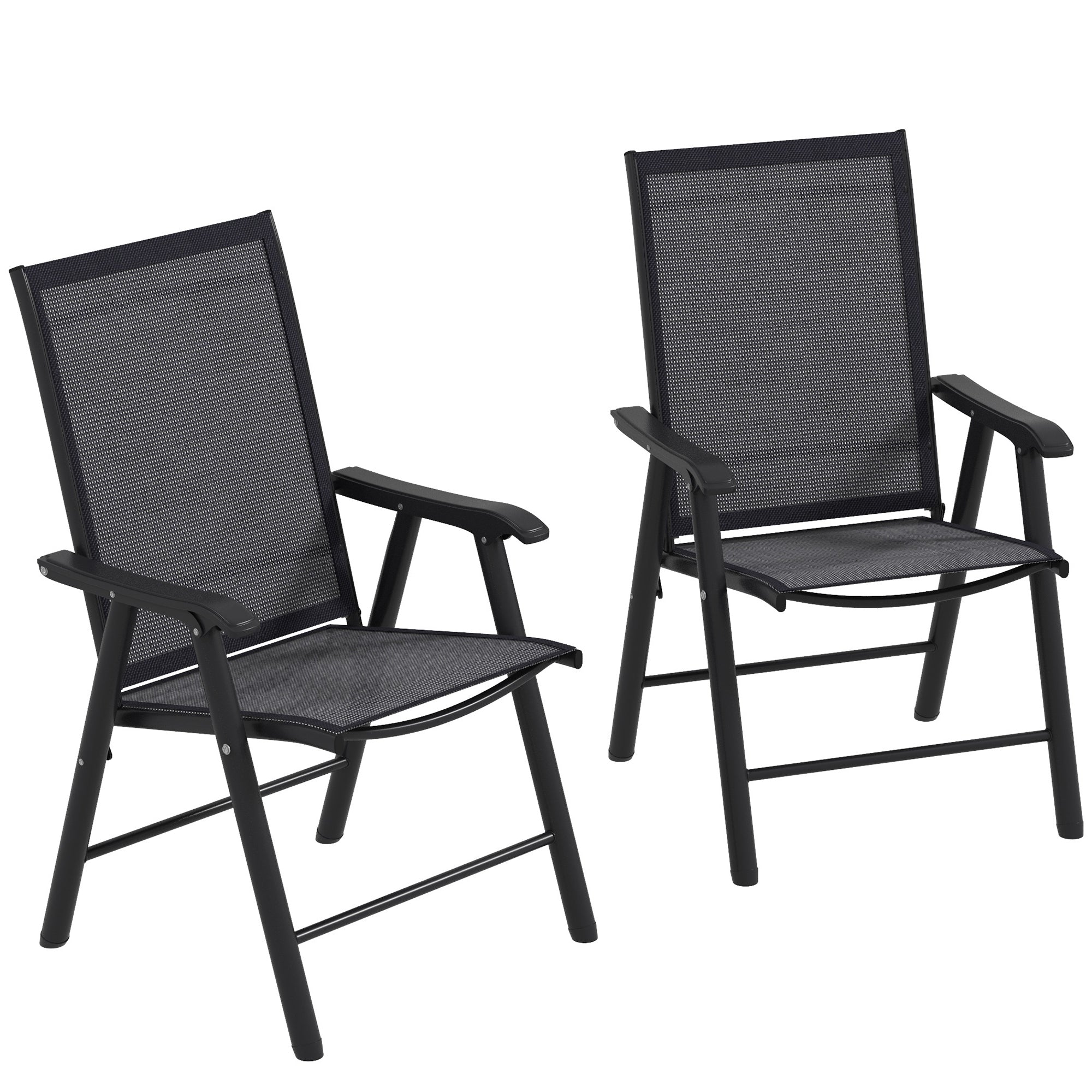 Outsunny Juego de 2 Sillas de Camping Plegables Sillas Plegables de Jardín Exterior Acolchadas en Malla con Marco de Acero y Reposabrazos Carga 110 kg para Terraza Playa 58x64x94 cm Gris Oscuro