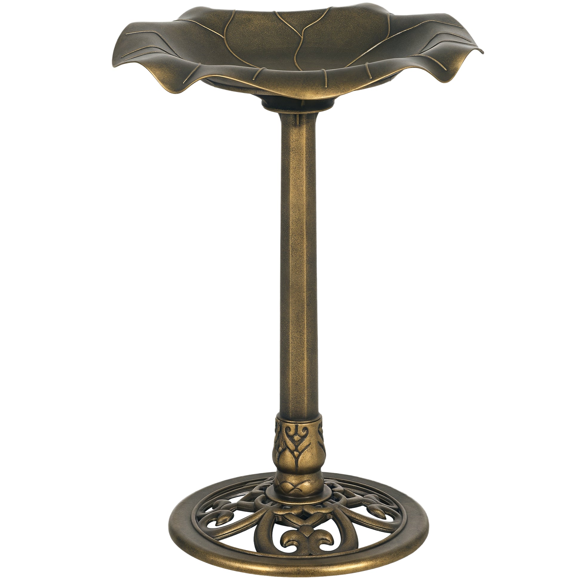 Outsunny Baño para Pájaros de Jardín al Aire Libre, Altura 71 cm, Comedero para Pájaros con Lavabo Diseño Hoja de Loto y Acabado Envejecido, Ligero y Resistente, Bebedero para Aves, Bronce