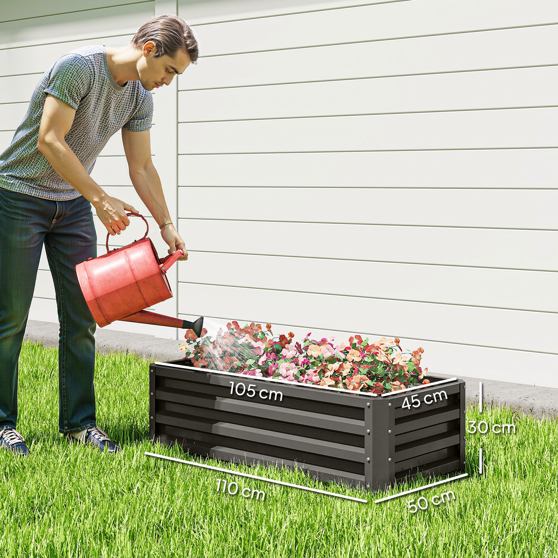 Outsunny Juego de 2 Jardineras Exterior Grandes de Acero Galvanizado, Huertos Urbanos, Maceteros Exterior Elevados para Plantas, Flores, Terraza, Jardín, Resistente a la Intemperie, 110x50x30 cm, Gris