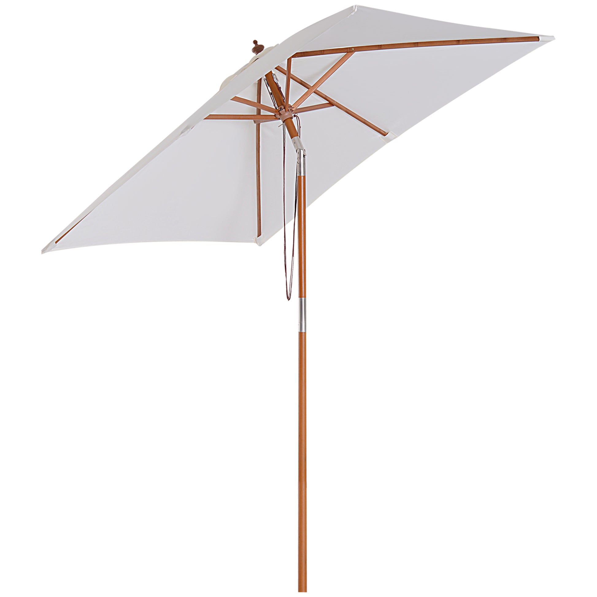 Outsunny Sombrilla Terraza Exterior 200x150 cm Sombrilla de Jardín Rectangular con Ángulo Ajustable Mástil de Madera y Manivela Parasol para Patio Terraza Crema