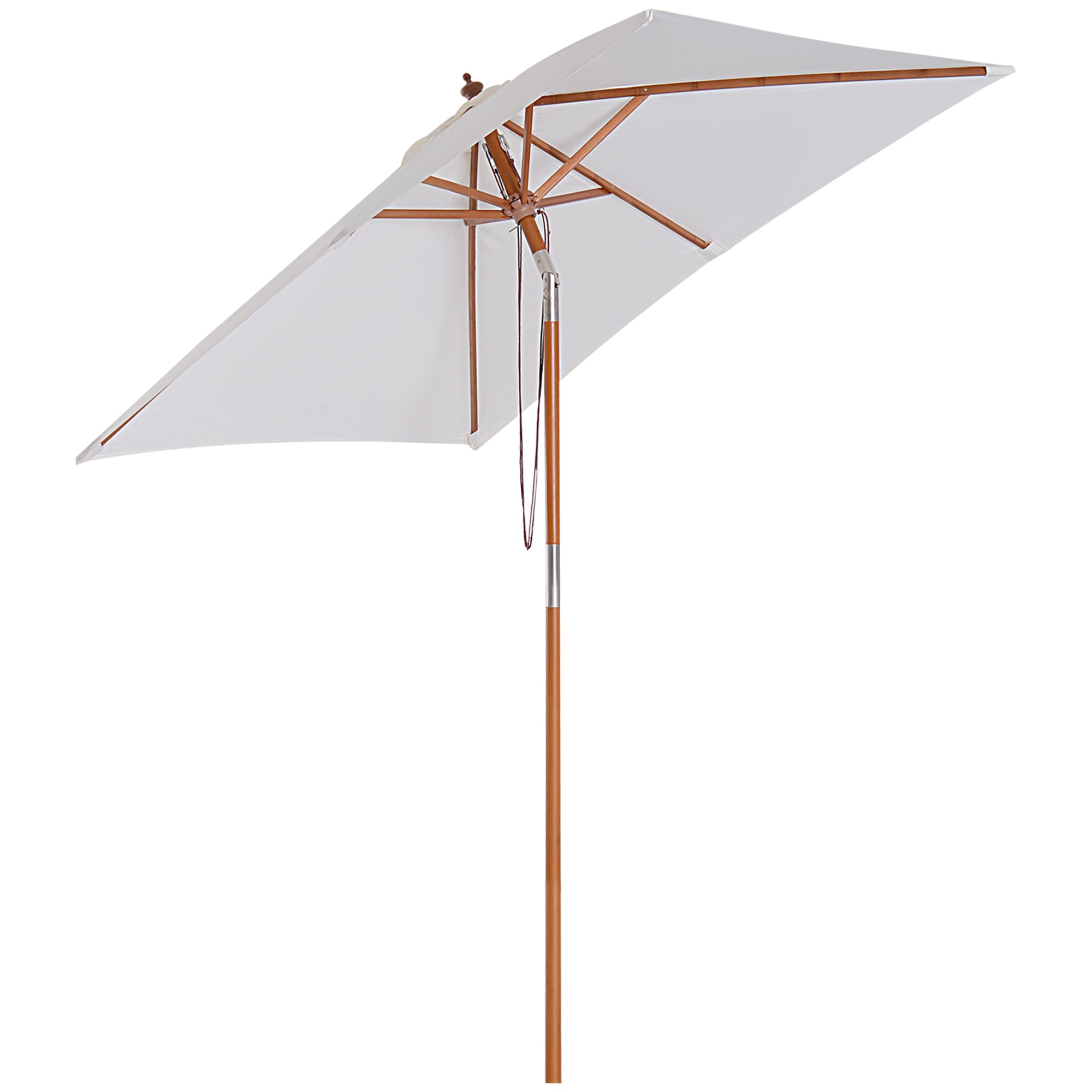Outsunny Sombrilla Terraza Exterior 200x150 cm Sombrilla de Jardín Rectangular con Ángulo Ajustable Mástil de Madera y Manivela Parasol para Patio Terraza Crema