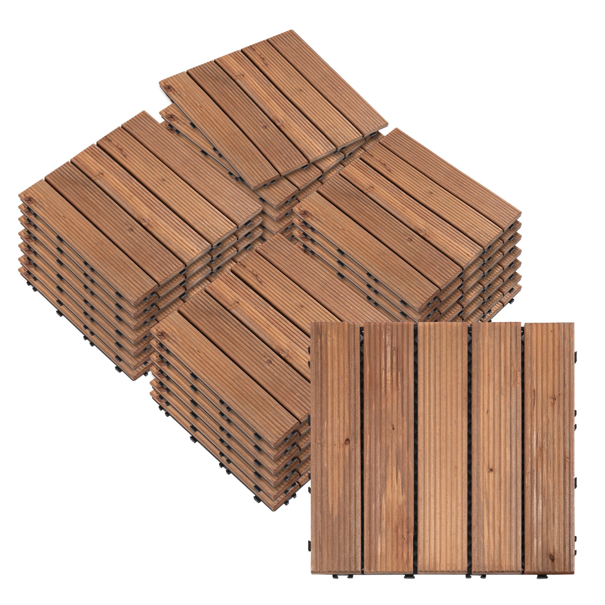Outsunny Set de 27 Baldosas de Madera 30x30 cm con Área de 2,43 m² Losetas Sistema de Clic para Balcón Terraza Jardín Marrón