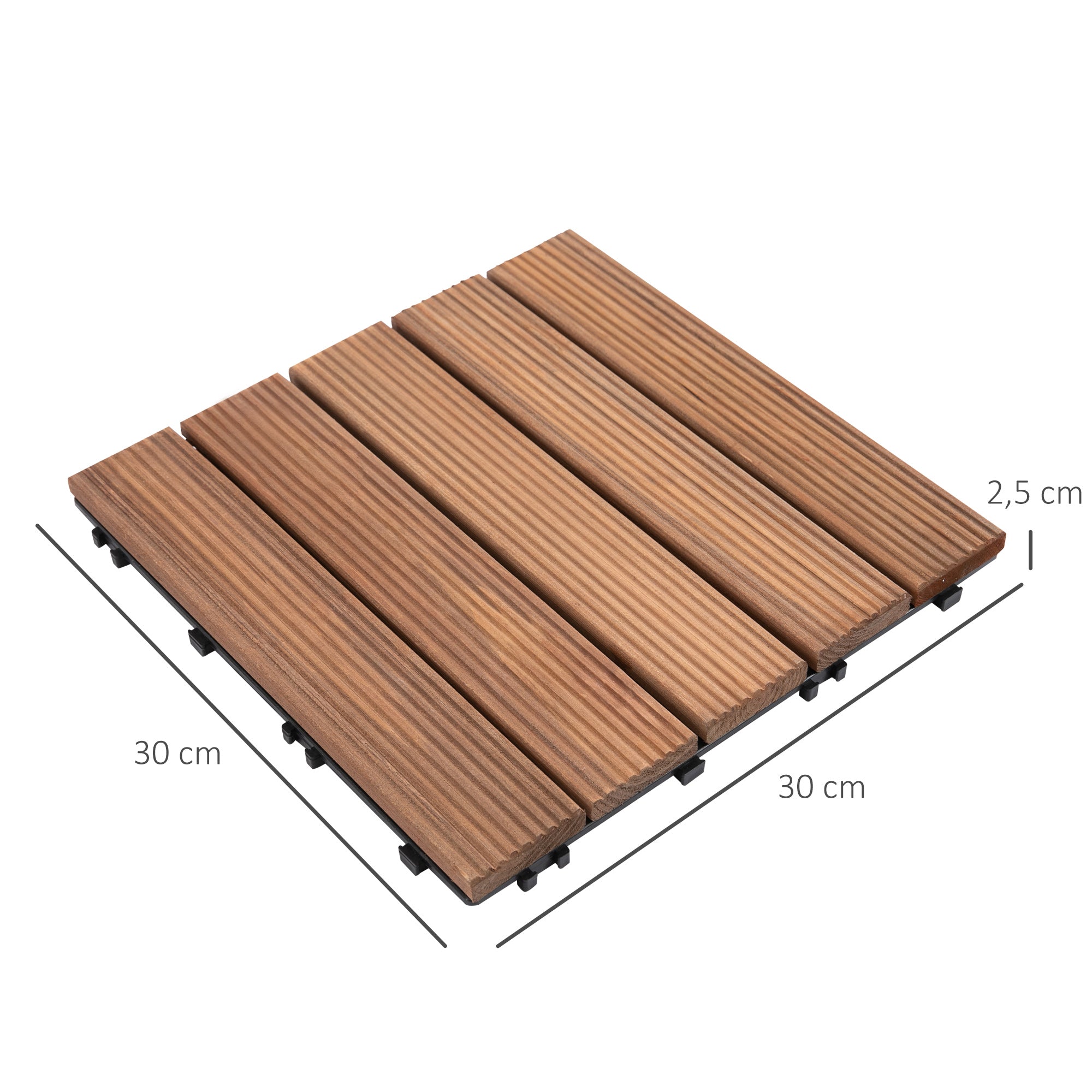 Outsunny Set de 27 Baldosas de Madera 30x30 cm con Área de 2,43 m² Losetas Sistema de Clic para Balcón Terraza Jardín Marrón