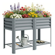 Outsunny Huerto Urbano Elevado con Estante Inferior, Mesa de Cultivo de Metal Galvanizado con Forro y Guantes, para Cultivo, Plantas y Flores, 120x55x80 cm, Gris Plateado