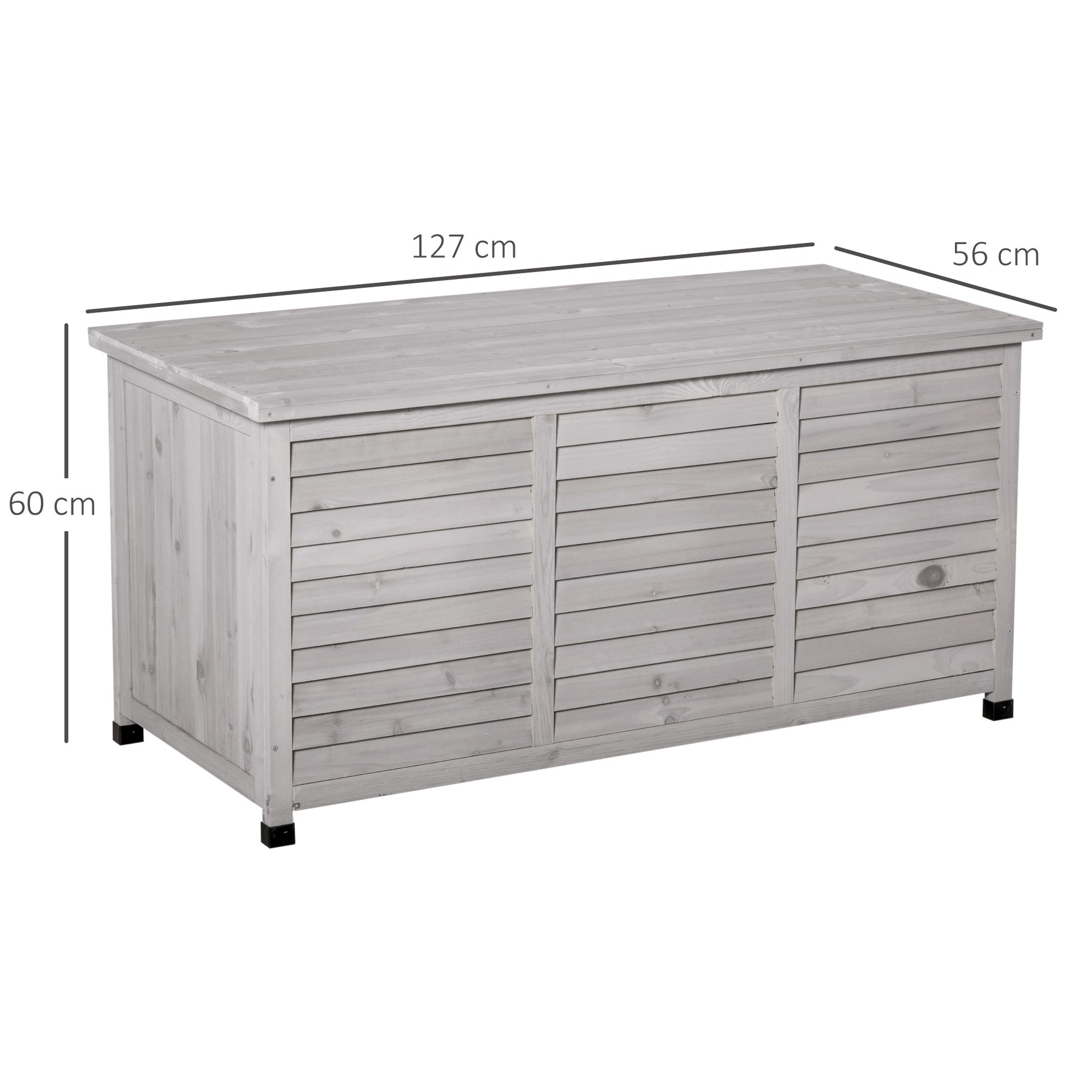 Outsunny Baúl de Almacenaje Exterior 284L Arcón de Jardín de Madera Impermeable con Tapa Abrible y Diseño Persiana 127x56x60 cm Gris