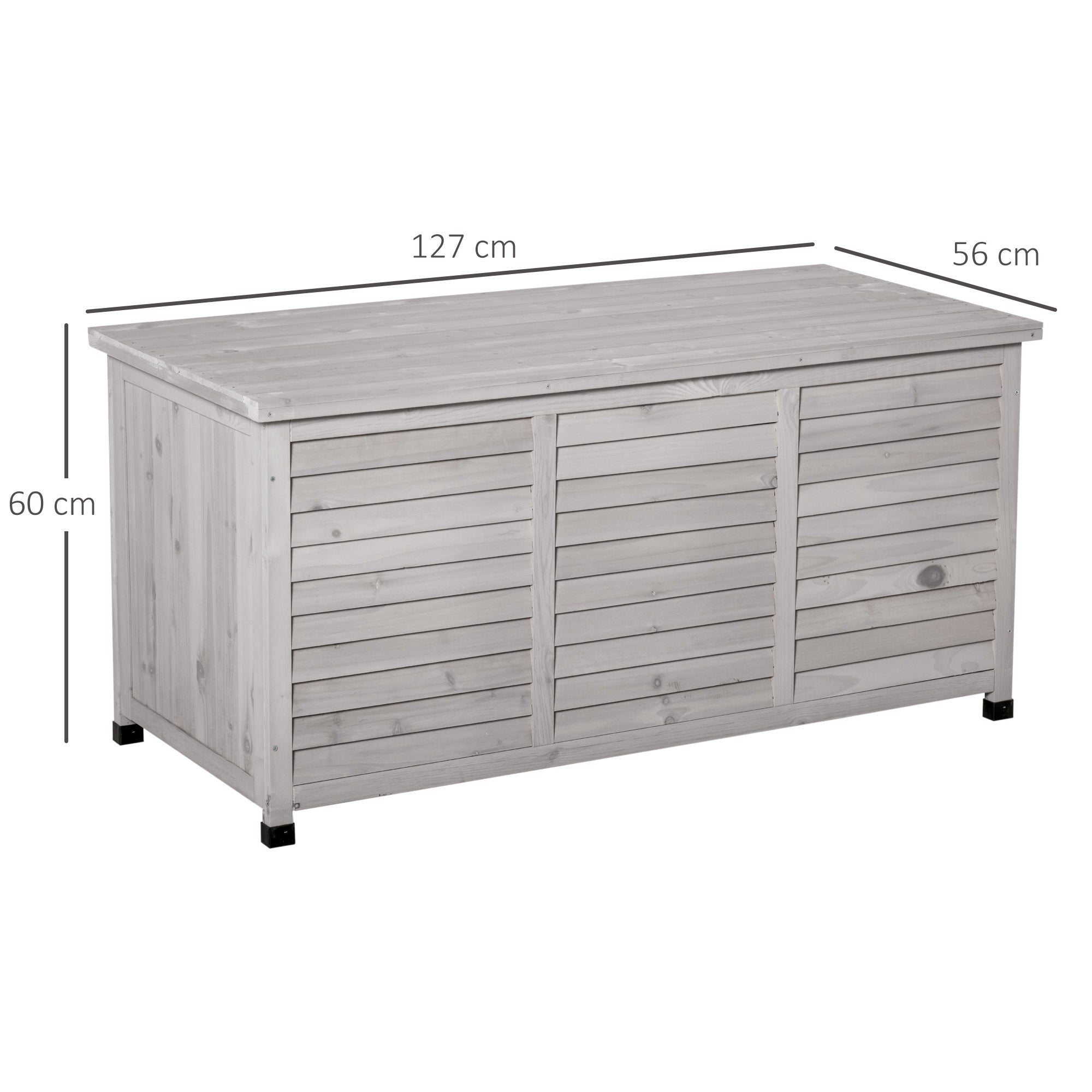 Outsunny Baúl de Almacenaje Exterior 284L Arcón de Jardín de Madera Impermeable con Tapa Abrible y Diseño Persiana 127x56x60 cm Gris