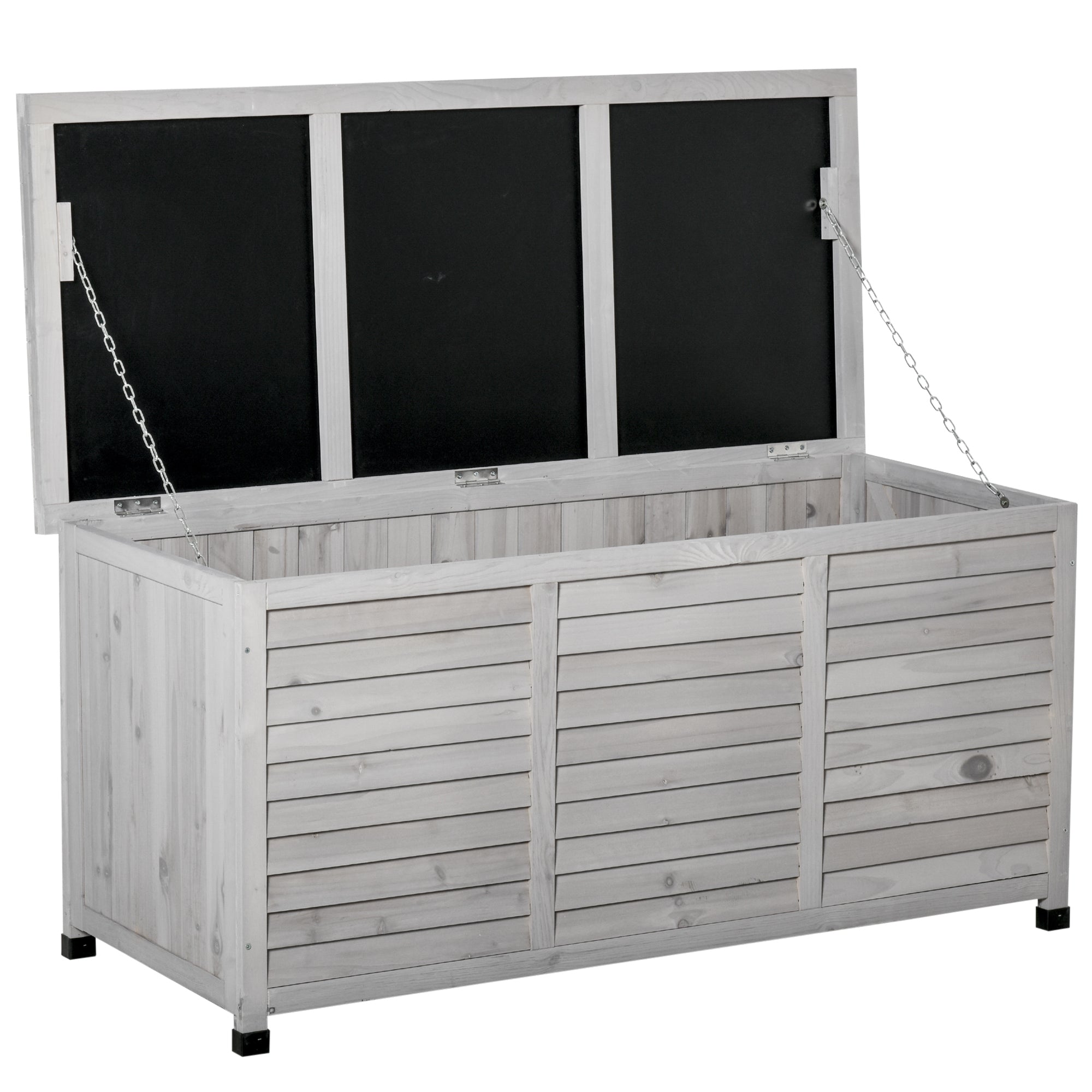 Outsunny Baúl de Almacenaje Exterior 284L Arcón de Jardín de Madera Impermeable con Tapa Abrible y Diseño Persiana 127x56x60 cm Gris