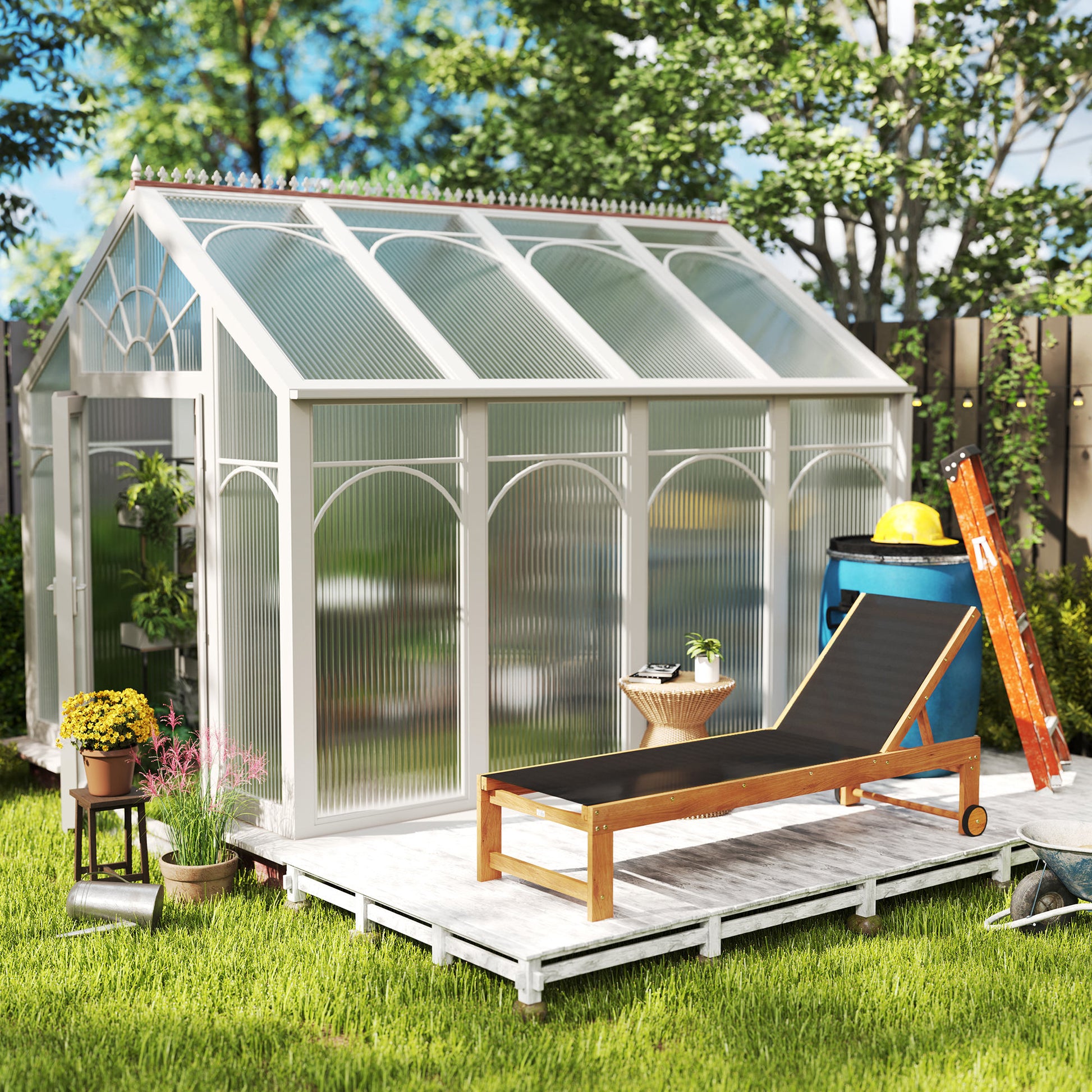 Outsunny Juego de 2 Tumbonas de Madera de Acacia Tumbonas de Jardín Exterior con Ruedas Respaldo Ajustable en 4 Niveles Carga 160 kg para Patio Terraza Balcón Teca y Negro