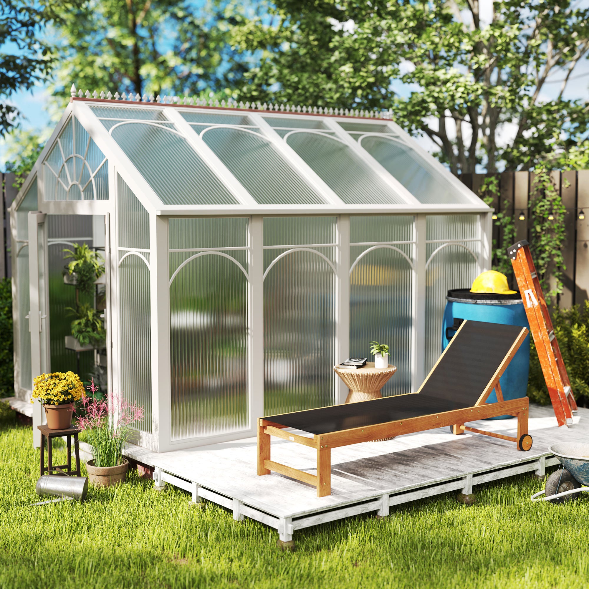 Outsunny Juego de 2 Tumbonas de Madera de Acacia Tumbonas de Jardín Exterior con Ruedas Respaldo Ajustable en 4 Niveles Carga 160 kg para Patio Terraza Balcón Teca y Negro