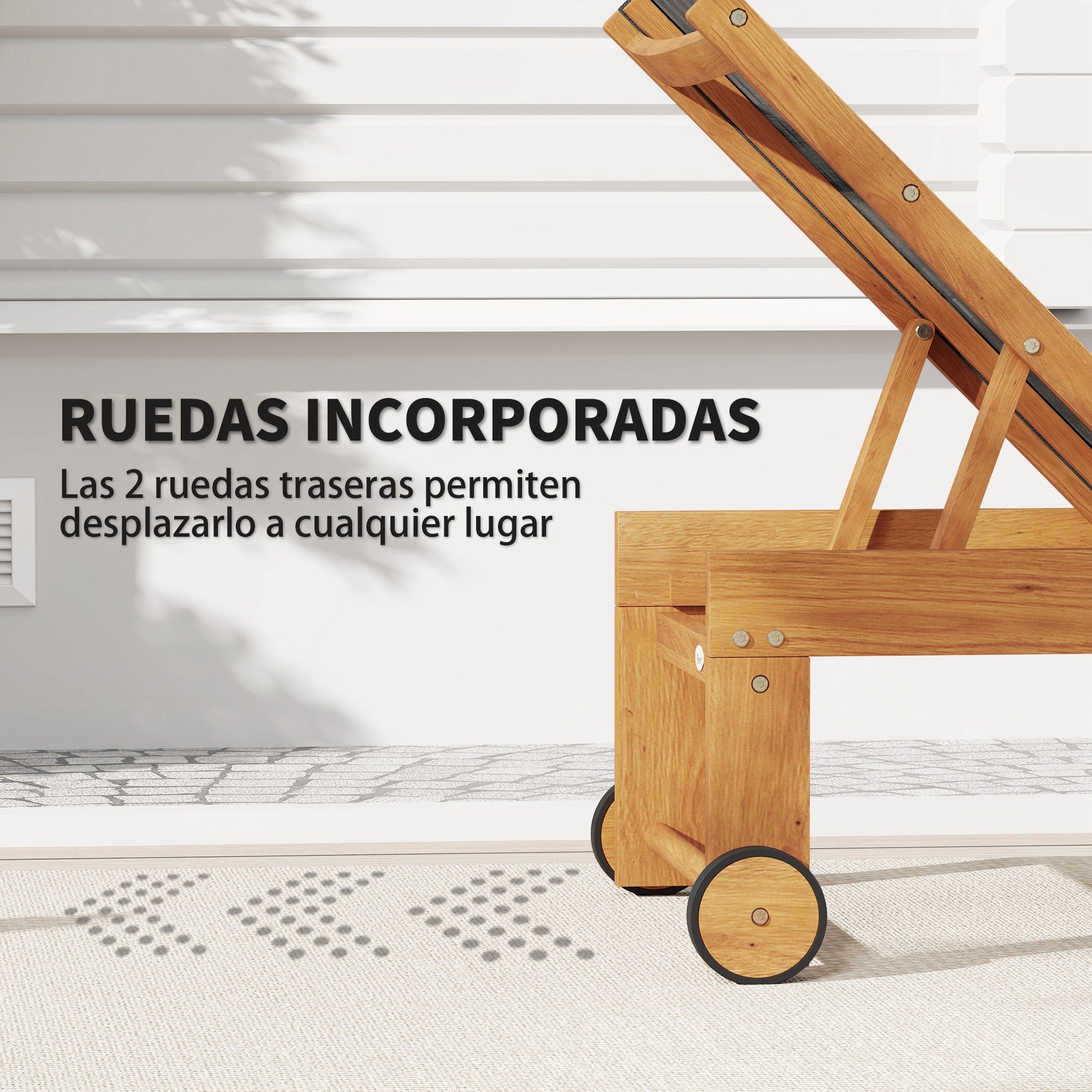 Outsunny Juego de 2 Tumbonas de Madera de Acacia Tumbonas de Jardín Exterior con Ruedas Respaldo Ajustable en 4 Niveles Carga 160 kg para Patio Terraza Balcón Teca y Negro