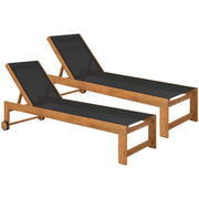 Outsunny Juego de 2 Tumbonas de Madera de Acacia Tumbonas de Jardín Exterior con Ruedas Respaldo Ajustable en 4 Niveles Carga 160 kg para Patio Terraza Balcón Teca y Negro