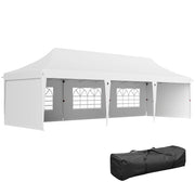 Outsunny Carpa Plegable 9x3x3 m Cenador de Jardín con Altura Ajustable Paredes Laterales Ventanas Protección UV50+ Impermeable y Bolsa de Transporte Gazebo para Exterior Fiestas Camping Blanco
