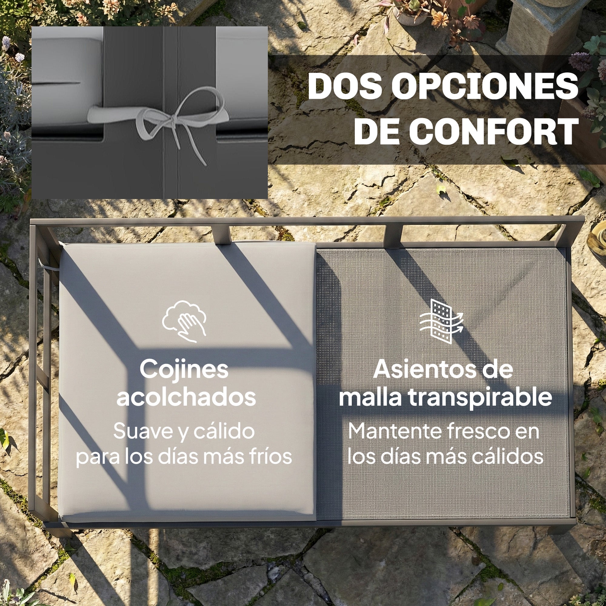 Outsunny Conjunto de Muebles Jardín Exterior de 3 Piezas, Sofá Exterior Seccional Resistente Forma de L con Cojines, 2 Sofás de 2 Plazas, Reposabrazos Ajustables y Mesa Centro de Listones, Gris