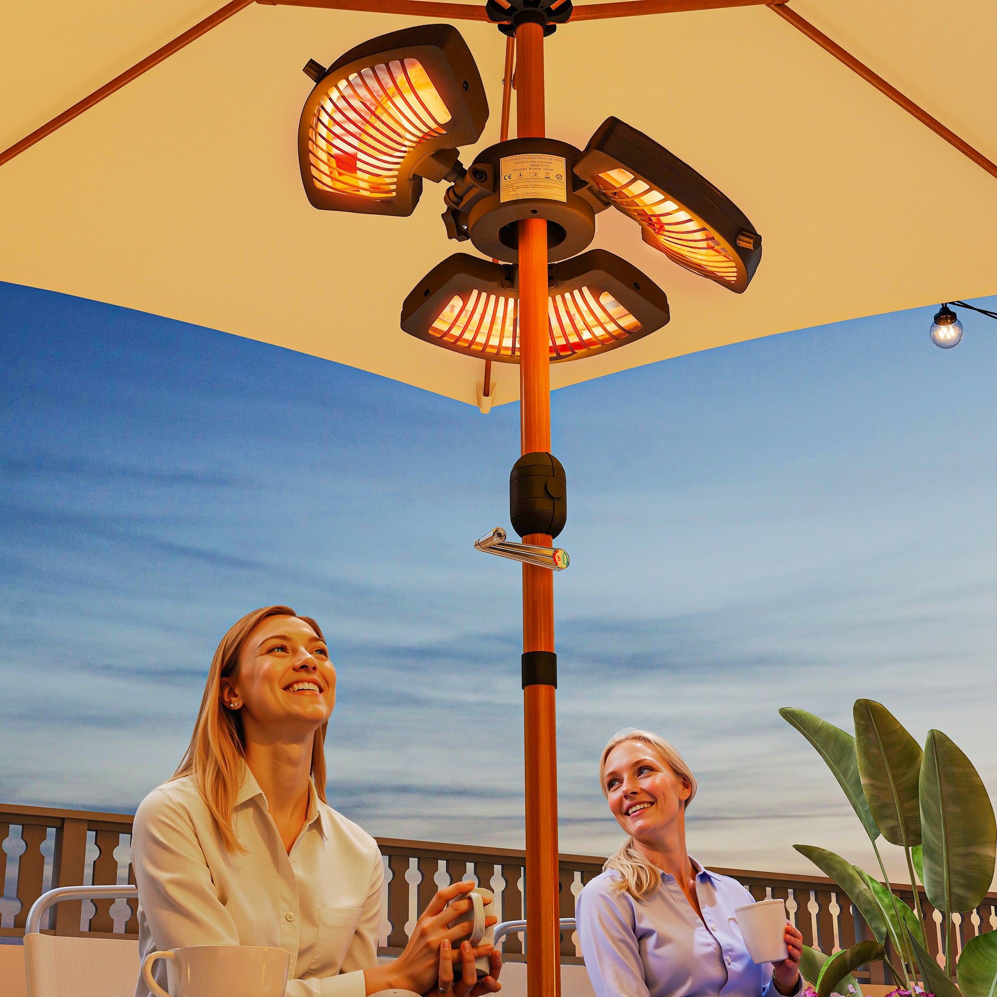 Outsunny Calefactor por Infrarrojos para Parasol, 800/1600/2400W, Estufa Exterior Eléctrica de Aluminio con 3 Niveles de Calentamiento, Protección Antivuelco, IP44, para Terraza, Patio y Jardín, Negro