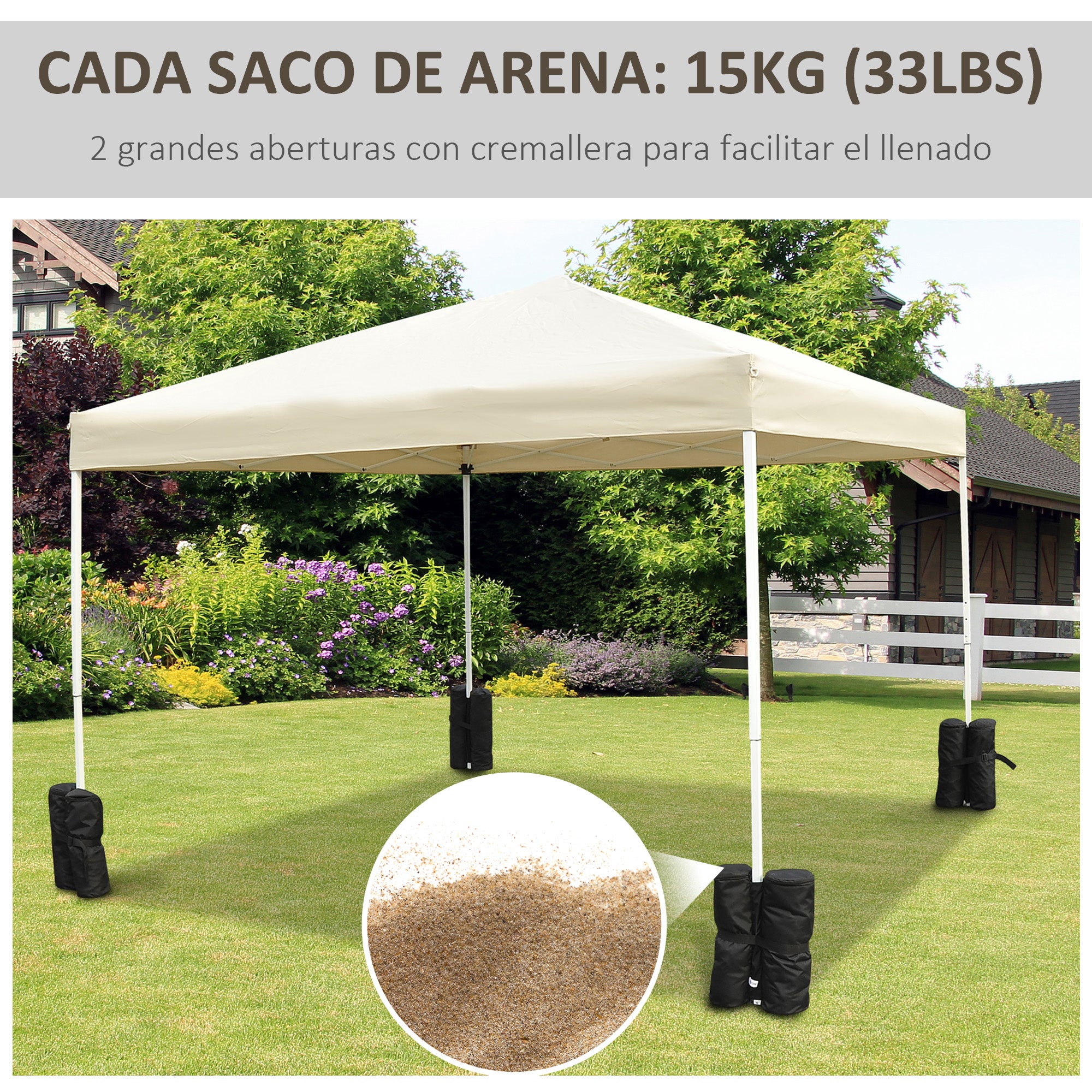 Outsunny Pack 4 Pesos para Carpas Bolsas de Pesos Pesas de Piernas para Cenador Pabellón Gazebo Bolsas de Arena para Exteriores Negro