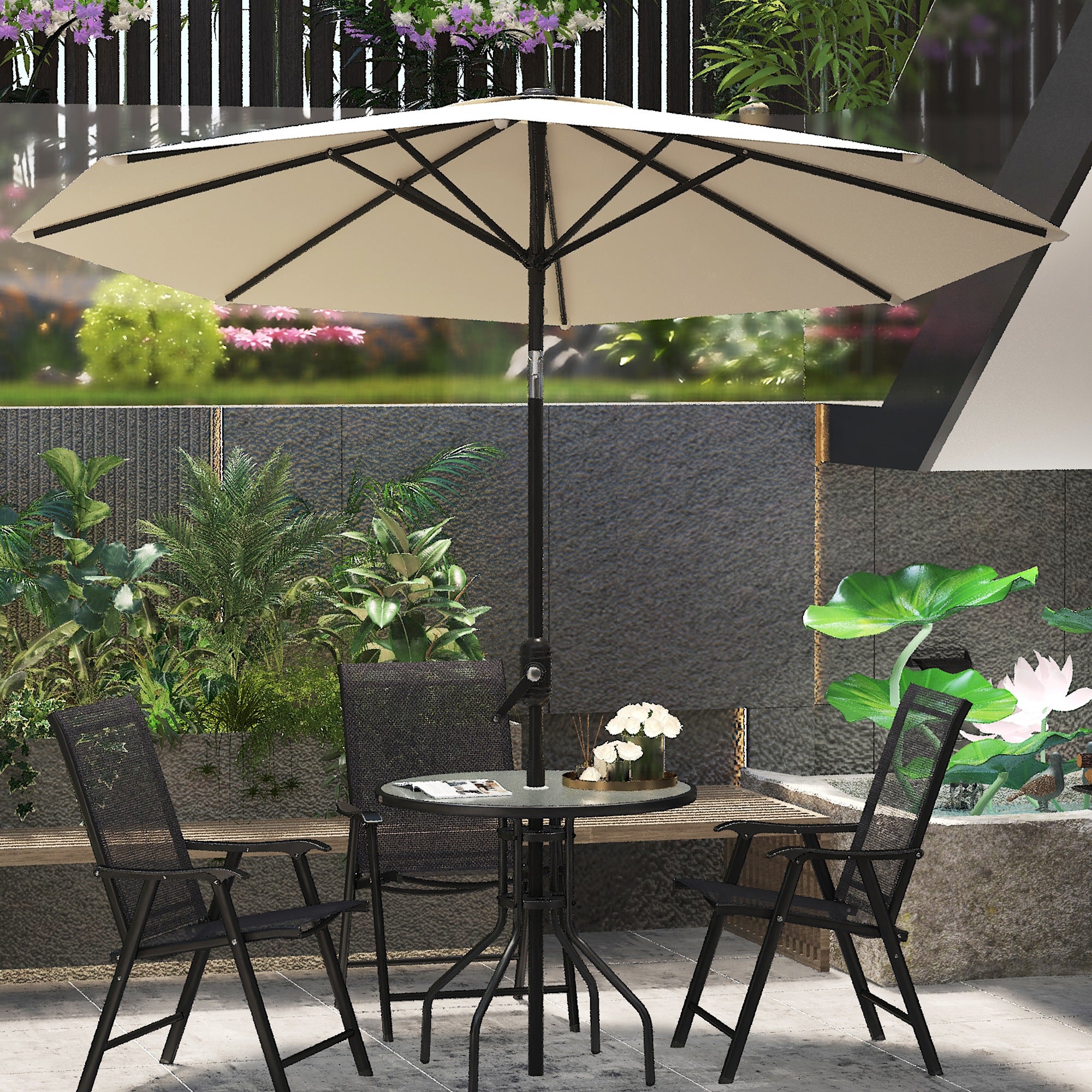 Outsunny Sombrilla de Jardín de Aluminio Ø264x253 cm Parasol de Jardín con Ángulo Ajustable Protección UV 50+ Manivela para Terraza Balcón Exterior Beige