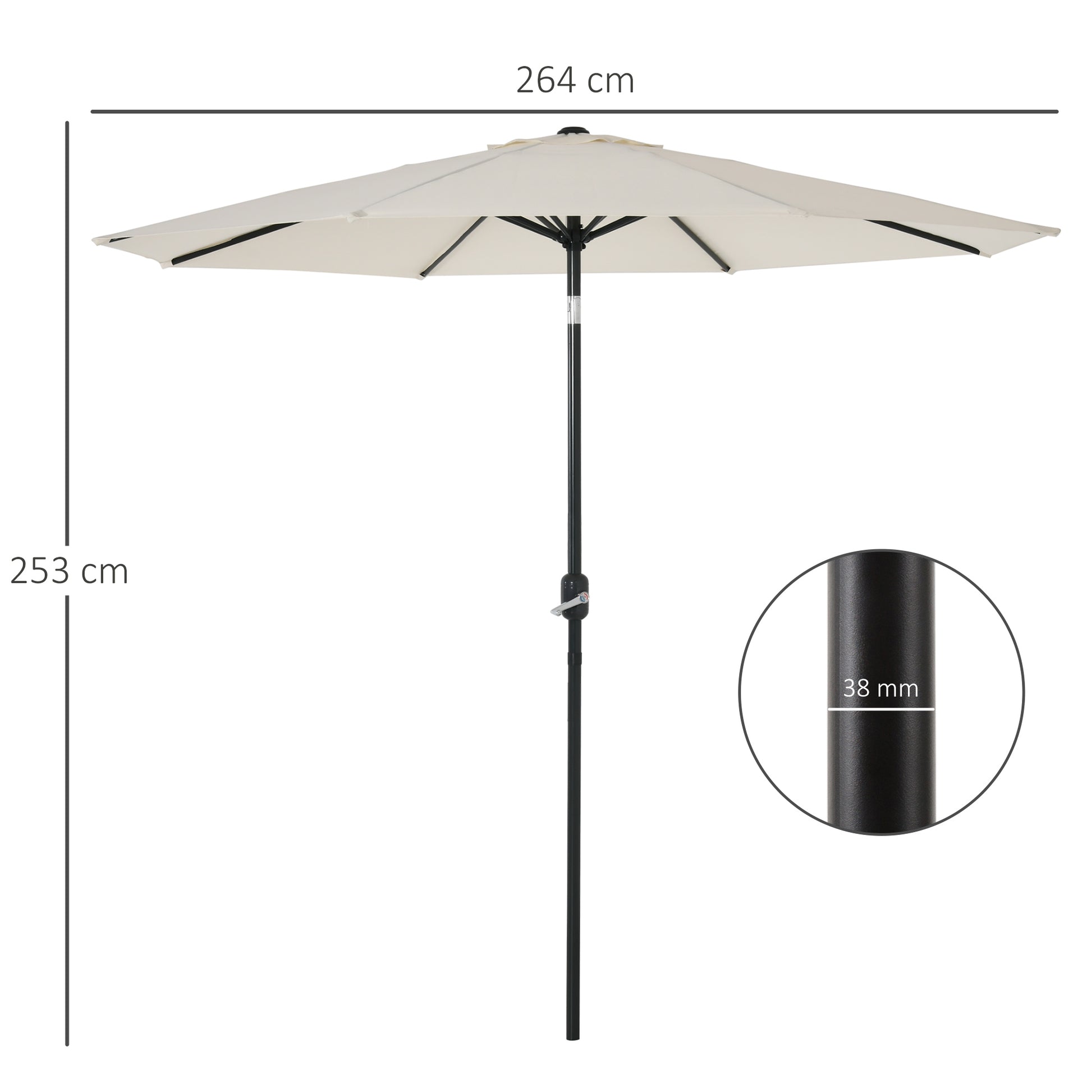 Outsunny Sombrilla de Jardín de Aluminio Ø264x253 cm Parasol de Jardín con Ángulo Ajustable Protección UV 50+ Manivela para Terraza Balcón Exterior Beige