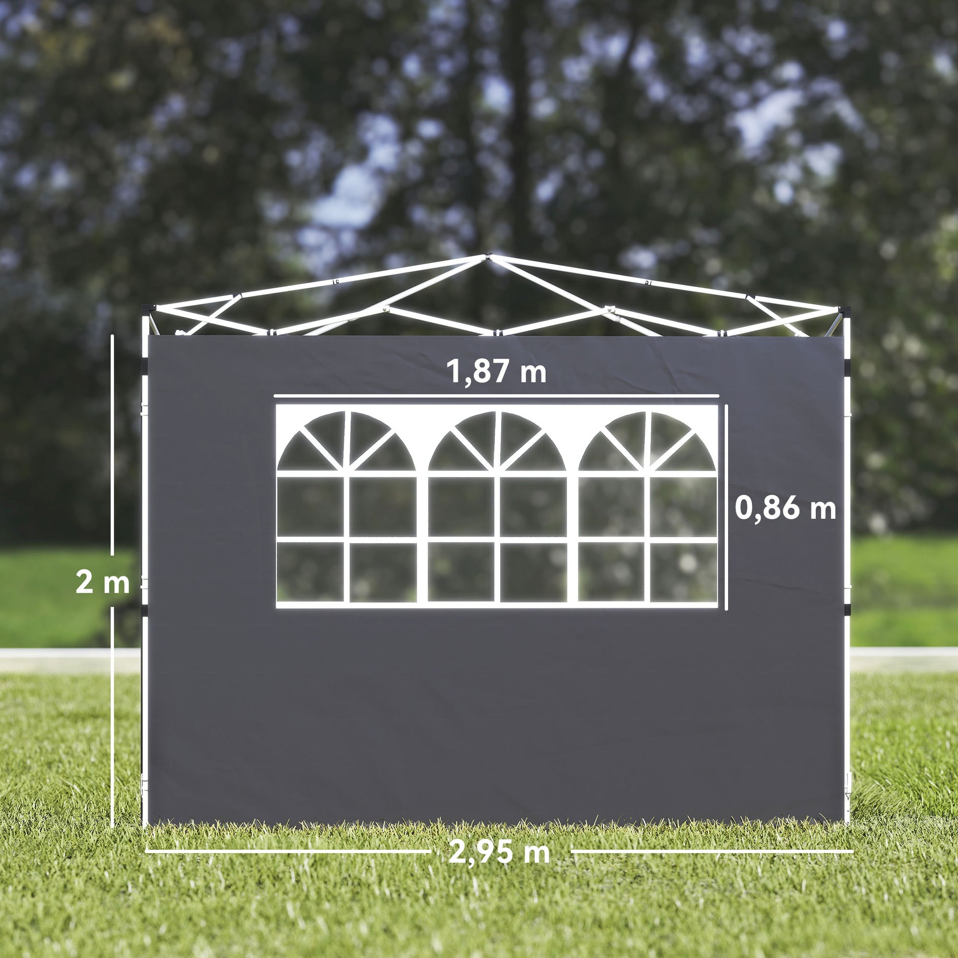 Outsunny 2 Paredes Laterales para Carpas de 3 x 3 m, 300x200 cm, Paredes Laterales de Repuesto para Cenador de Tela Oxford con Ventana, para Jardín, Exteriores, Fiestas, Gris Oscuro
