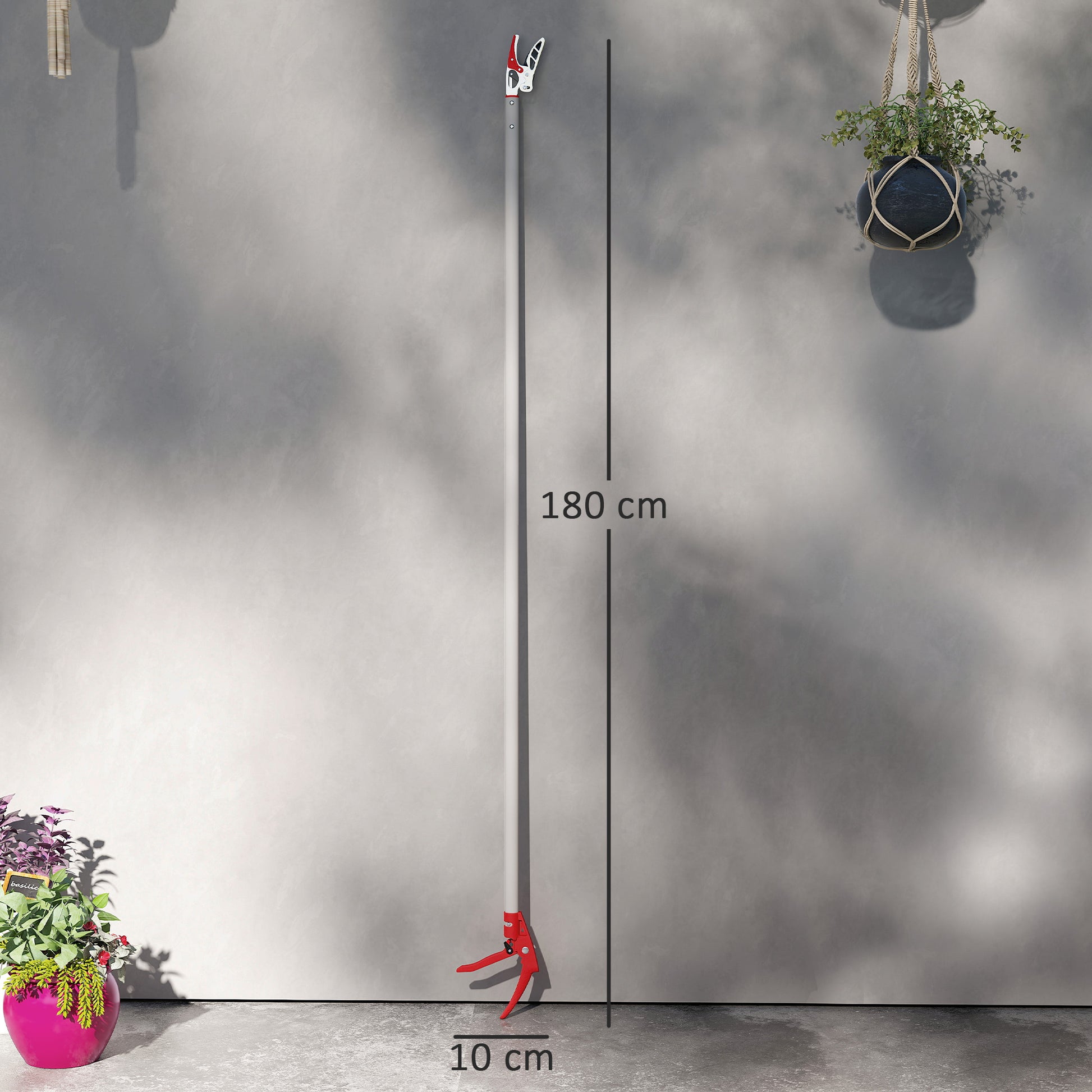 Outsunny Tijeras de Podar de Jardín 180 cm, Podadora de Árboles de Largo Alcance, con Mango de Aluminio Ligero y Resistente, Cuchilla Metálica, para Poda de Ramas Altas y Recoger Frutas