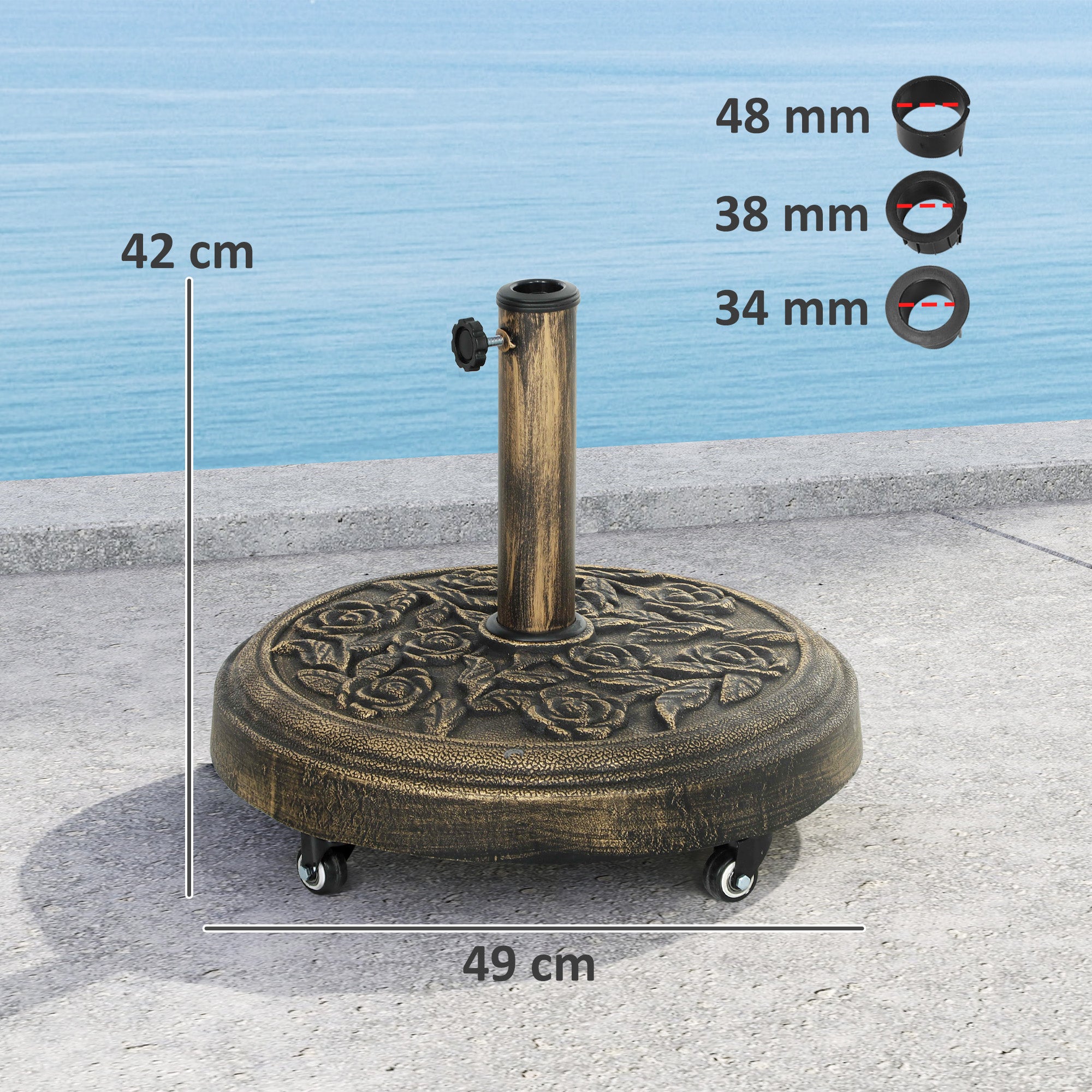 Outsunny Base para Sombrilla Redonda Soporte para Parasol con Ruedas Pie para Sombrilla Relleno de Cemento Peso 21 kg para Jardín Terraza Bronce
