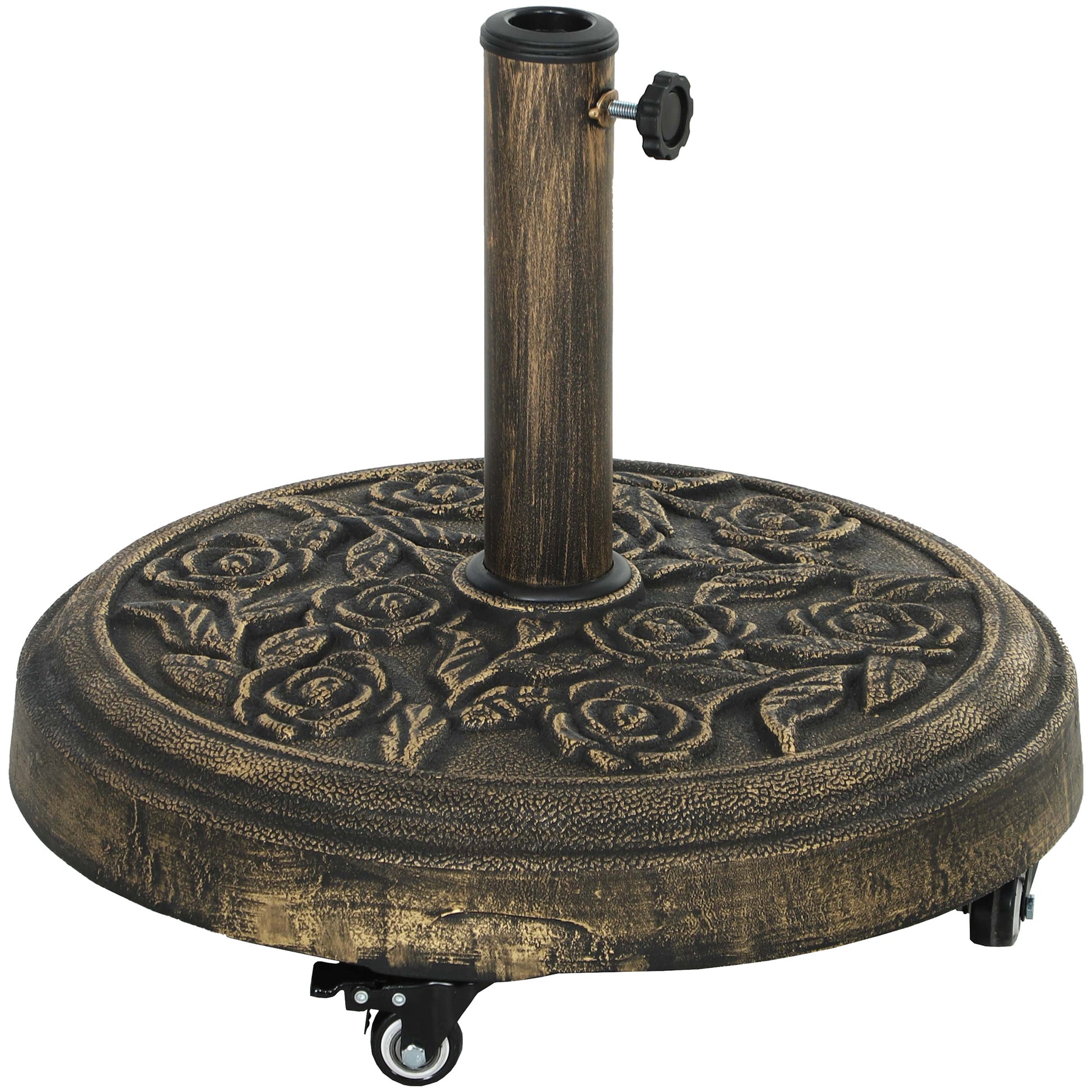 Outsunny Base para Sombrilla Redonda Soporte para Parasol con Ruedas Pie para Sombrilla Relleno de Cemento Peso 21 kg para Jardín Terraza Bronce