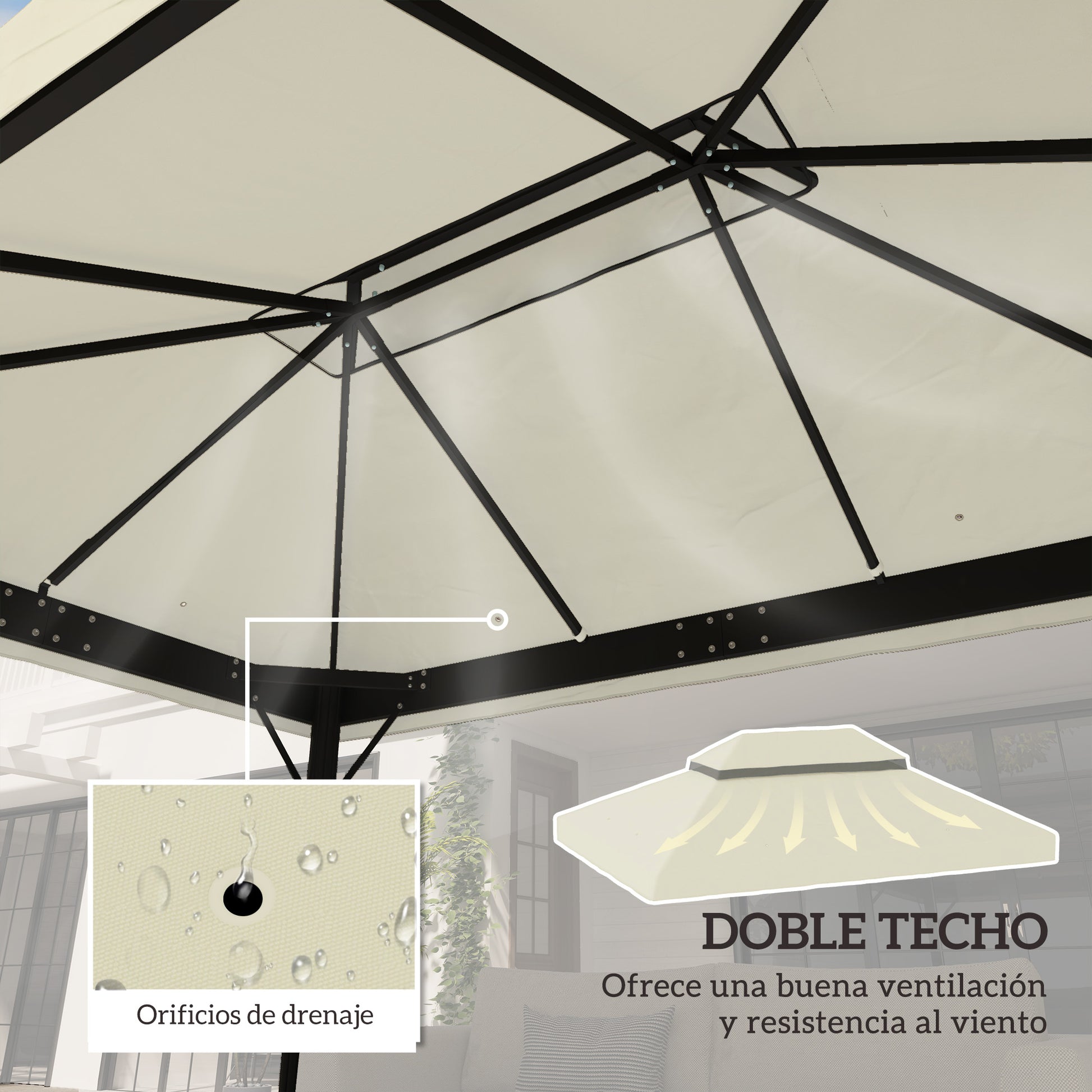 Outsunny Techo de Repuesto para Cenador 4x3 m Cubierta de Repuesto con Techo Doble con Mosquitera Protección UV 30+ Toldo de Recambio para Pabellón Gazebo Crema
