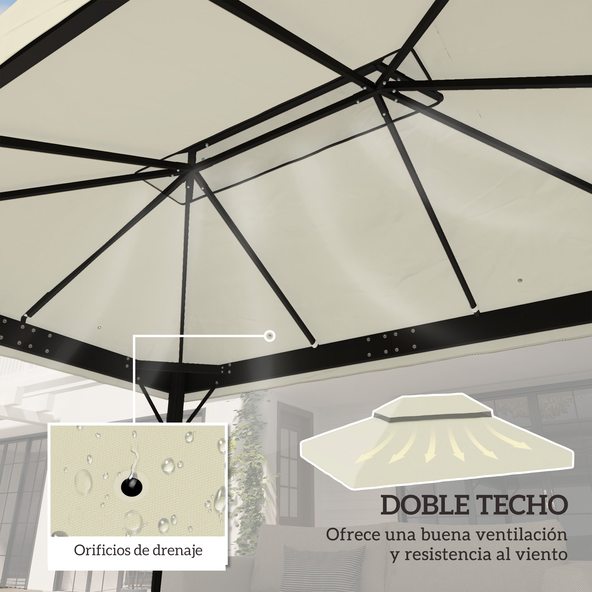 Outsunny Techo de Repuesto para Cenador 4x3 m Cubierta de Repuesto con Techo Doble con Mosquitera Protección UV 30+ Toldo de Recambio para Pabellón Gazebo Crema