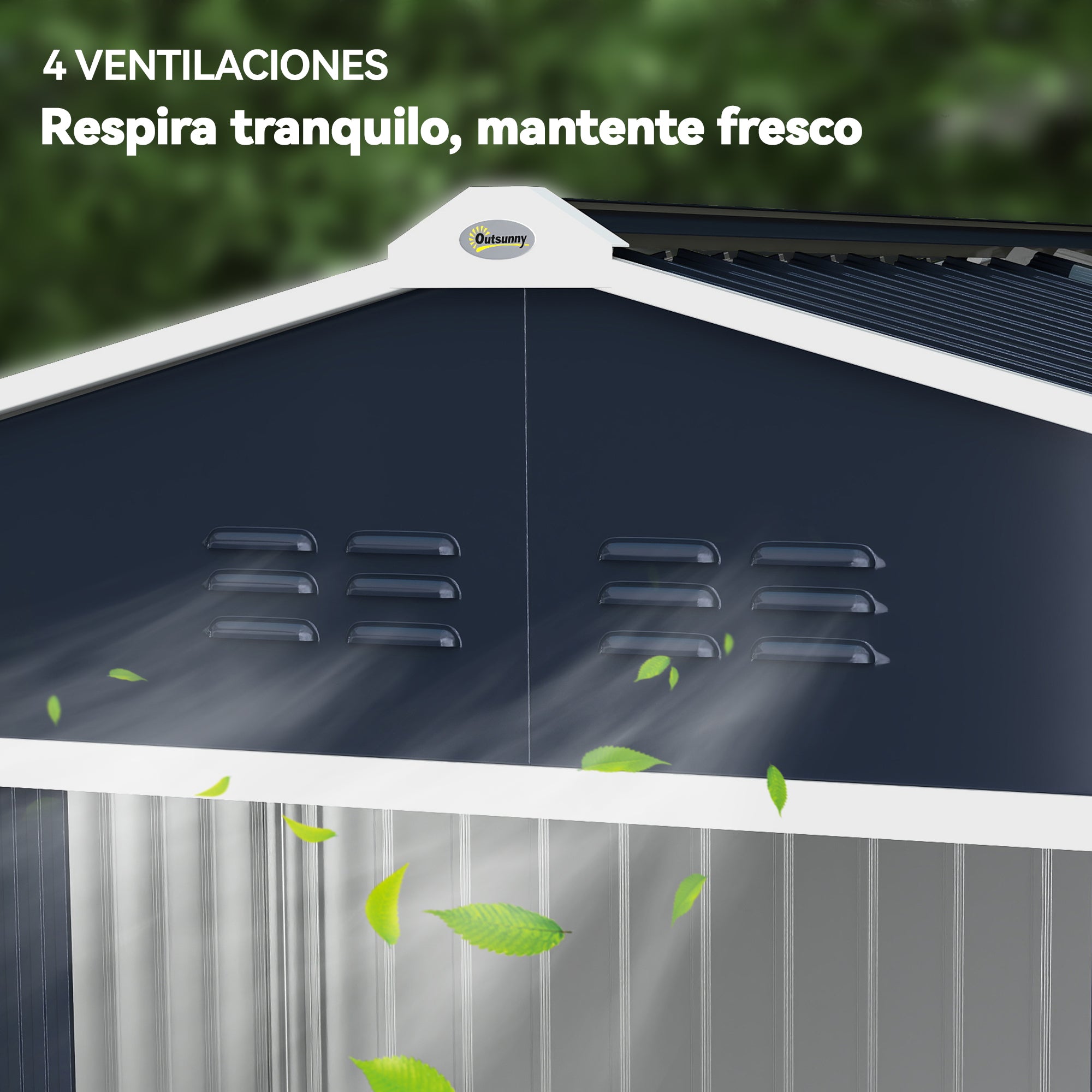 Outsunny Caseta de Jardín Exterior, 4,9 m², 277x195x192 cm, Cobertizo de Jardín Exterior Metálico con Claraboya de Fibra de Vidrio, Puerta Corredera, Ventilación y Kit de Fundación, Gris Oscuro