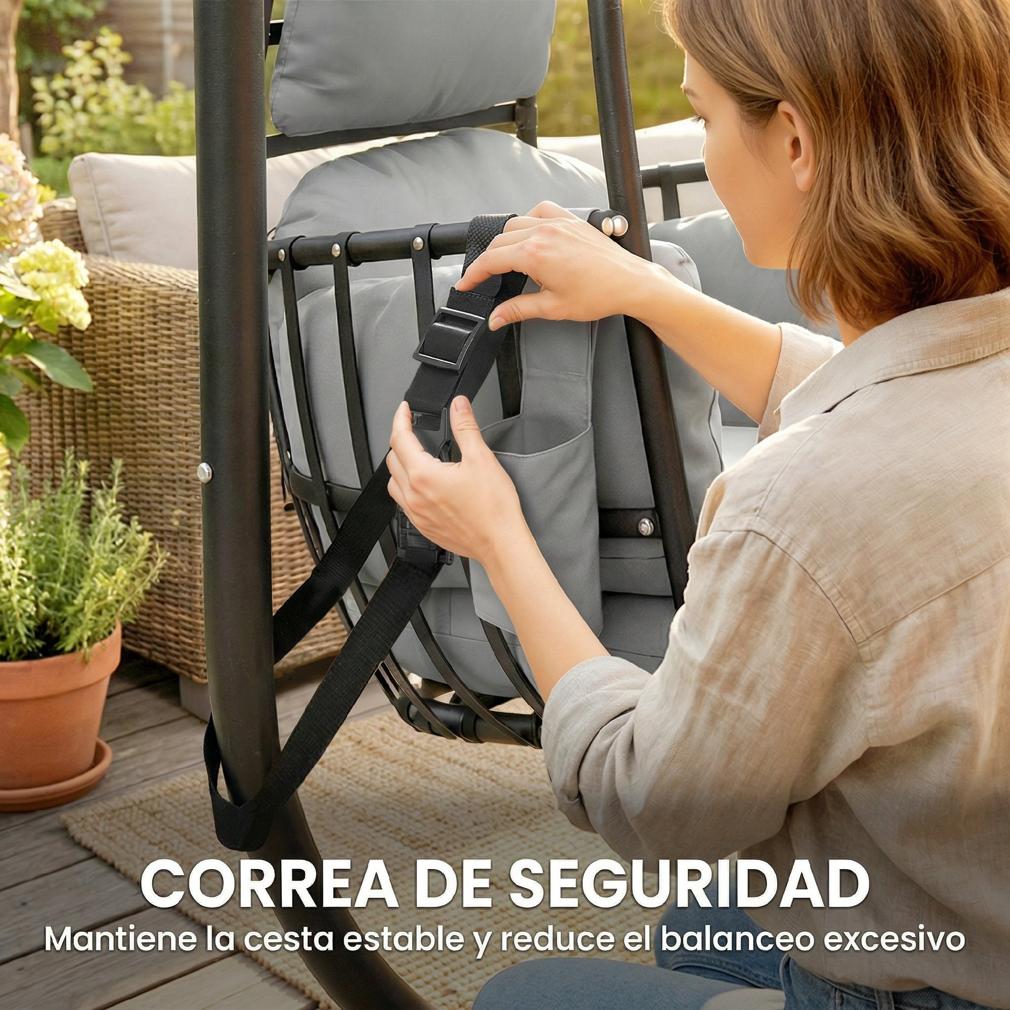 Outsunny Silla Colgante Huevo con Soporte, Columpio de Jardín Exterior con Cesta Plegable, Reposacabezas, Cojín, Bolsillo Lateral, Columpio Colgante para Interior y Exterior, Carga 120 kg, Gris Oscuro