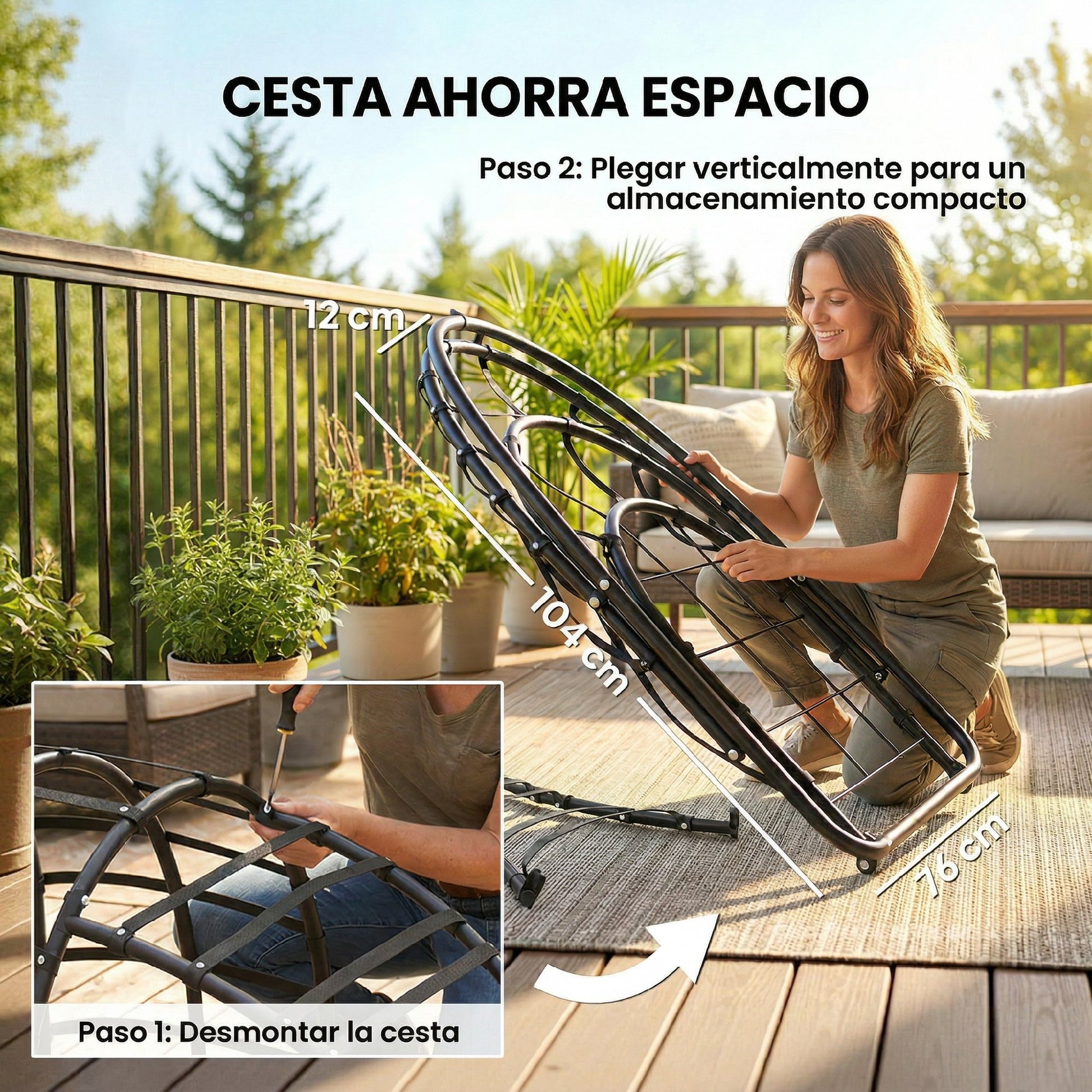 Outsunny Silla Colgante Huevo con Soporte, Columpio de Jardín Exterior con Cesta Plegable, Reposacabezas, Cojín, Bolsillo Lateral, Columpio Colgante para Interior y Exterior, Carga 120 kg, Gris Oscuro