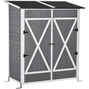 Outsunny Caseta de Jardín de Madera 139x75x160 cm Armario de Jardín Cobertizo para Almacenaje de Herramientas con Estantería Movible Puertas con Cerrojo Techo Asfáltico Gris