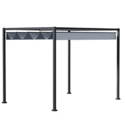 Outsunny Pérgola 4x3 m Cenador de Jardín Pabellón de Diseño Elegante con Techo Retráctil de Poliéster con Recubrimiento Resistente Anti-UV Impermeable para Celebraciones Fiestas Bodas Gris Oscuro
