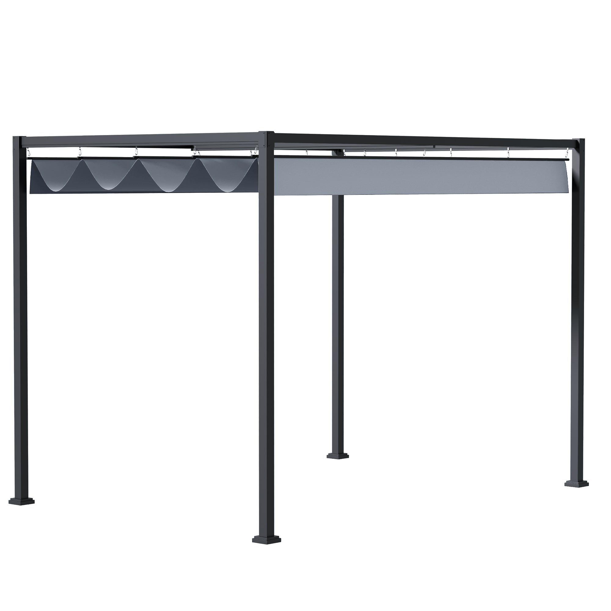 Outsunny Pérgola 4x3 m Cenador de Jardín Pabellón de Diseño Elegante con Techo Retráctil de Poliéster con Recubrimiento Resistente Anti-UV Impermeable para Celebraciones Fiestas Bodas Gris Oscuro