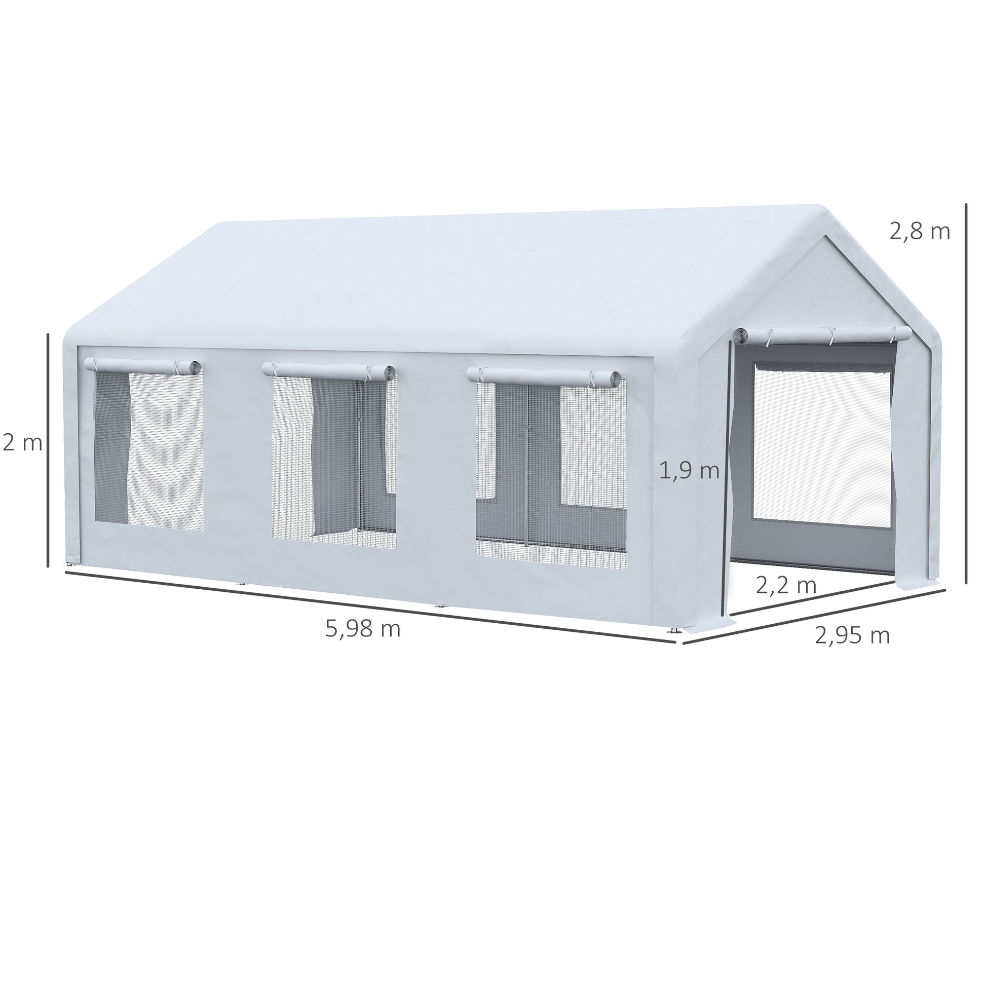 Outsunny Carpa para Fiestas 6x3 m Pabellón de Jardín con 2 Paredes Laterales Extraíbles 2 Puertas y 6 Ventanas con Cremalleras Protección UV Cenador para Eventos Celebraciones Blanco