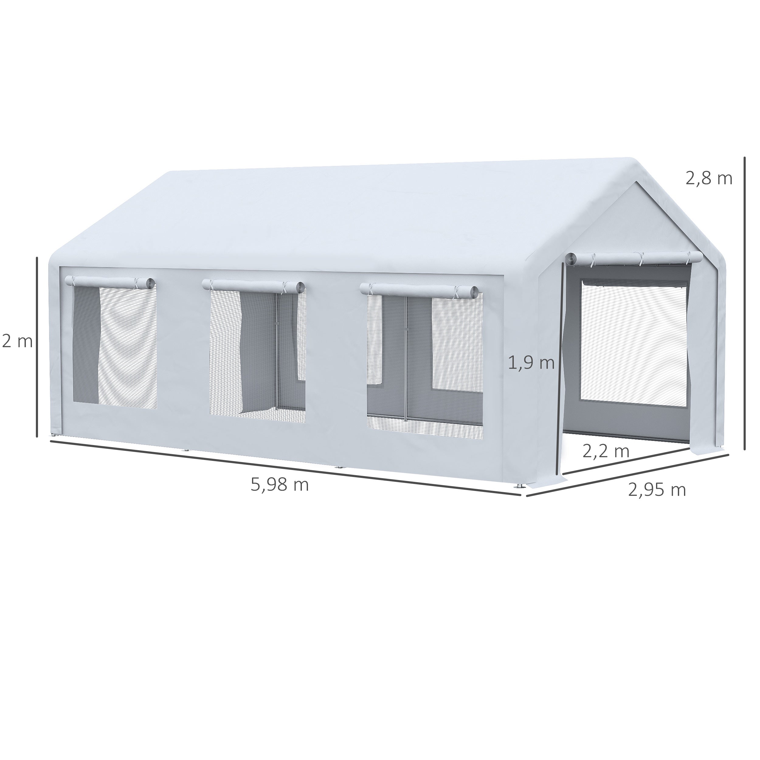 Outsunny Carpa para Fiestas 6x3 m Pabellón de Jardín con 2 Paredes Laterales Extraíbles 2 Puertas y 6 Ventanas con Cremalleras Protección UV Cenador para Eventos Celebraciones Blanco