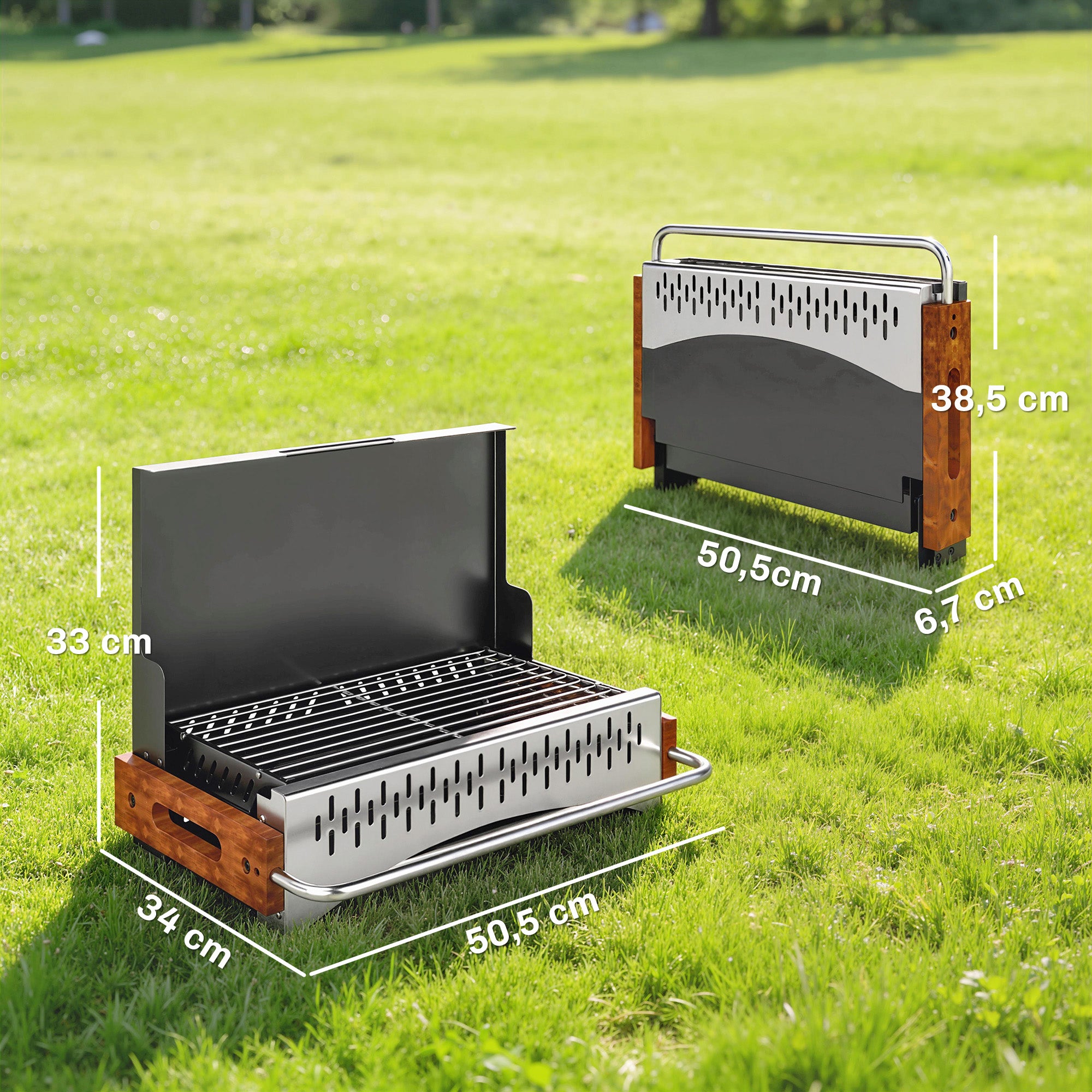 Outsunny Barbacoa de Carbón Plegable, Barbacoa Portátil, 50,5x34x33 cm, con Bandeja de Carbón Extraíble, para Camping, Picnic, Fiesta en Jardín, Negro