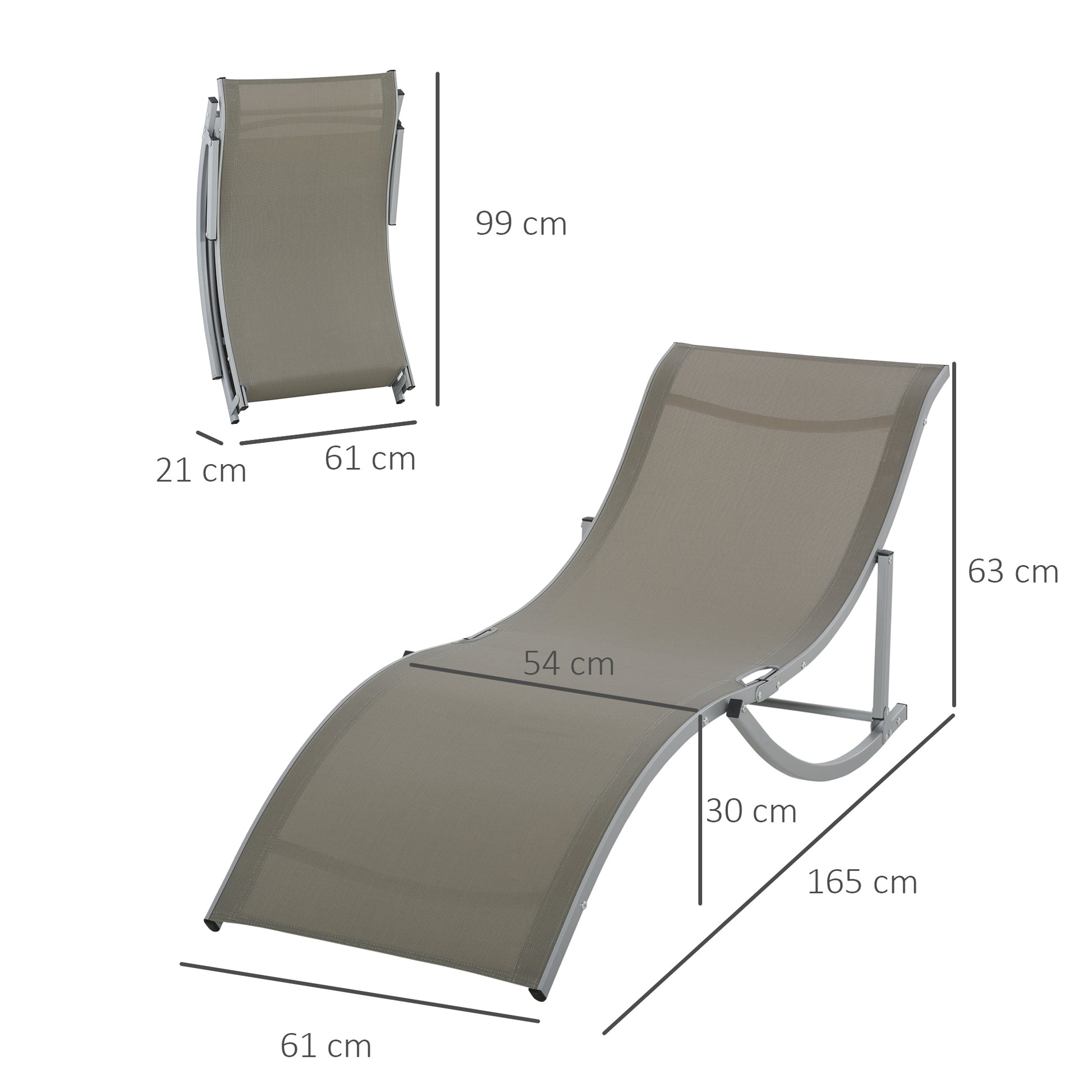 Outsunny 2 Tumbonas Plegables Tumbonas de Jardín en Forma de S con Marco de Aluminio Texteline para Piscina Patio Terraza 165x61x63 cm Gris