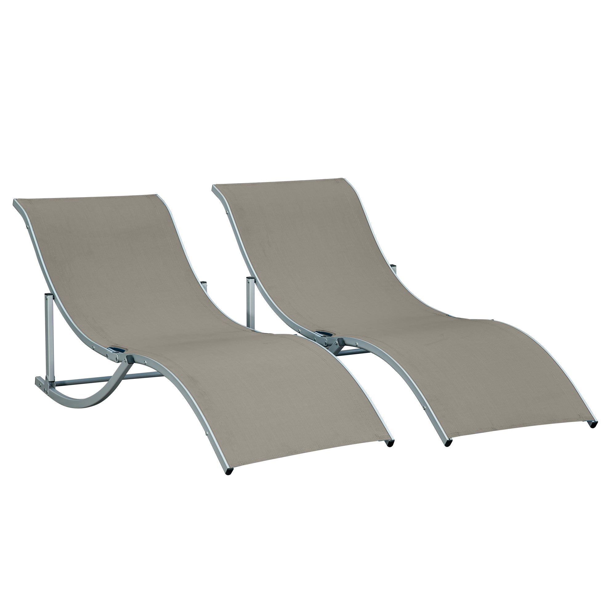 Outsunny 2 Tumbonas Plegables Tumbonas de Jardín en Forma de S con Marco de Aluminio Texteline para Piscina Patio Terraza 165x61x63 cm Gris