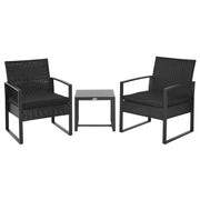 Outsunny Conjunto de Mesa y Sillas de Jardín para Exterior Juego de 3 Piezas Sillas y Mesa de Ratán Incluye 2 Sillones y 1 Mesa de Centro de Vidrio Negro