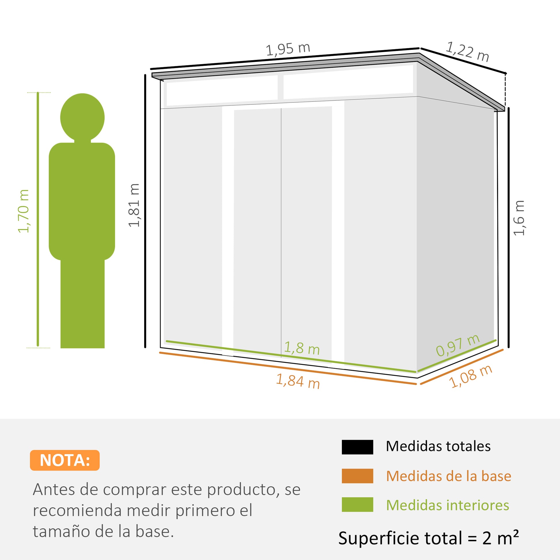 Outsunny Caseta de Jardín Exterior 2 m² 195x122x181,5 cm Cobertizo de Jardín Exterior Metálica con Base SIN SUELO 2 Puertas Correderas Ventanas y Ganchos para Herramientas Gris Claro