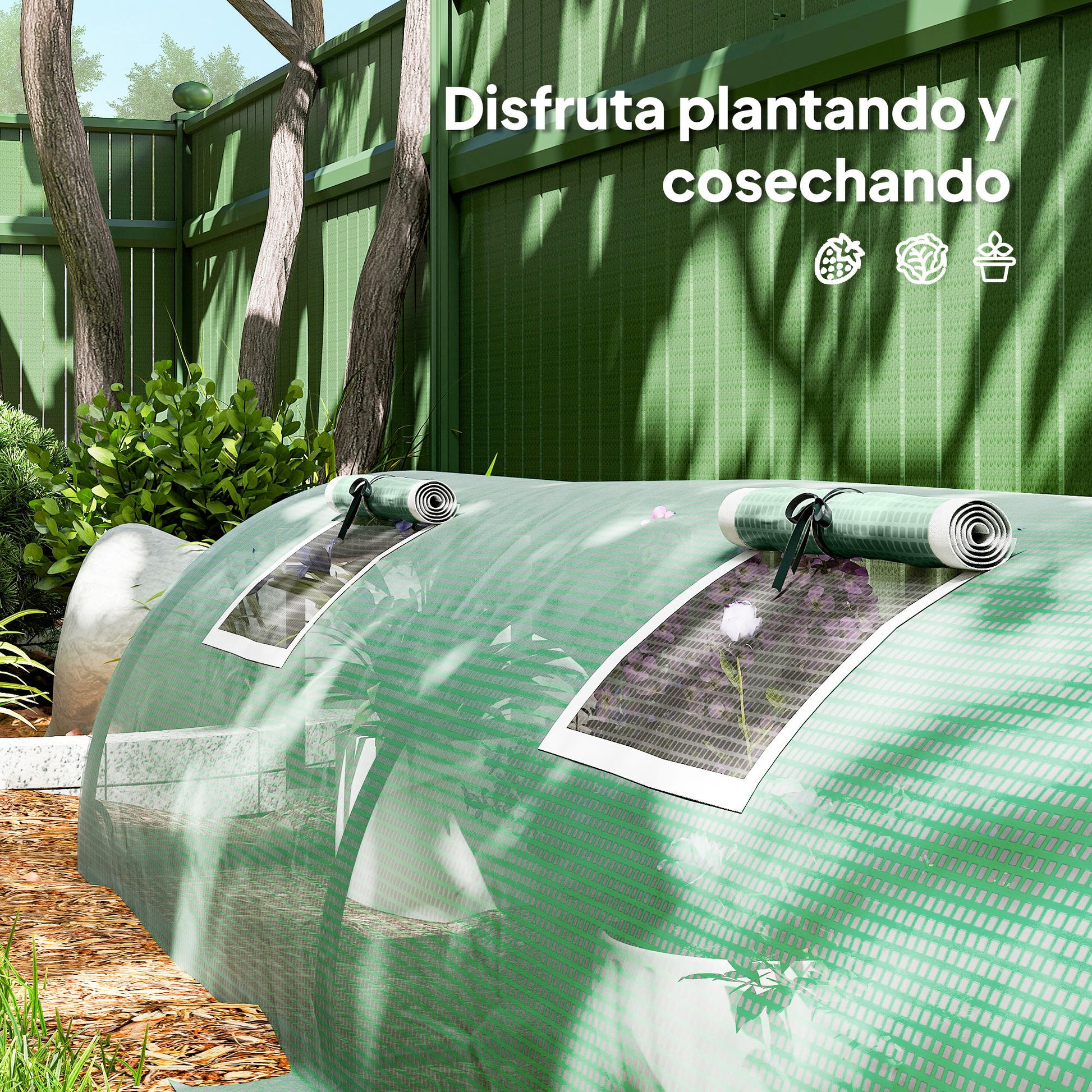 Outsunny Invernadero de Exterior, 300x80x45 cm, Invernadero de Jardín con 5 Ventanas Enrollables de Malla, Marco de Acero y Cubierta de PE 140g/㎡ Anti-UV para Cultivos, Plantas, Flores, Verde