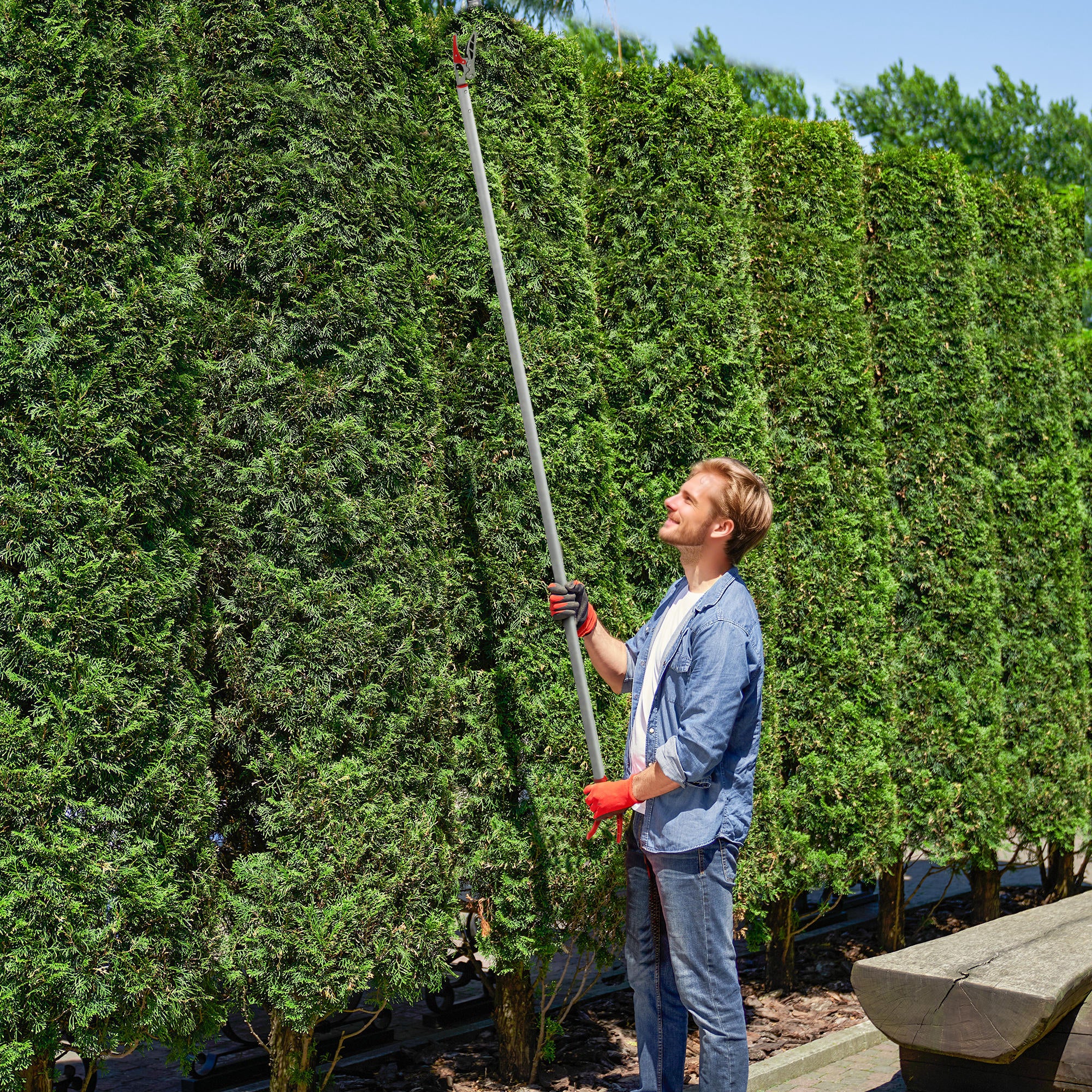 Outsunny Tijeras de Podar de Jardín 180 cm, Podadora de Árboles de Largo Alcance, con Mango de Aluminio Ligero y Resistente, Cuchilla Metálica, para Poda de Ramas Altas y Recoger Frutas