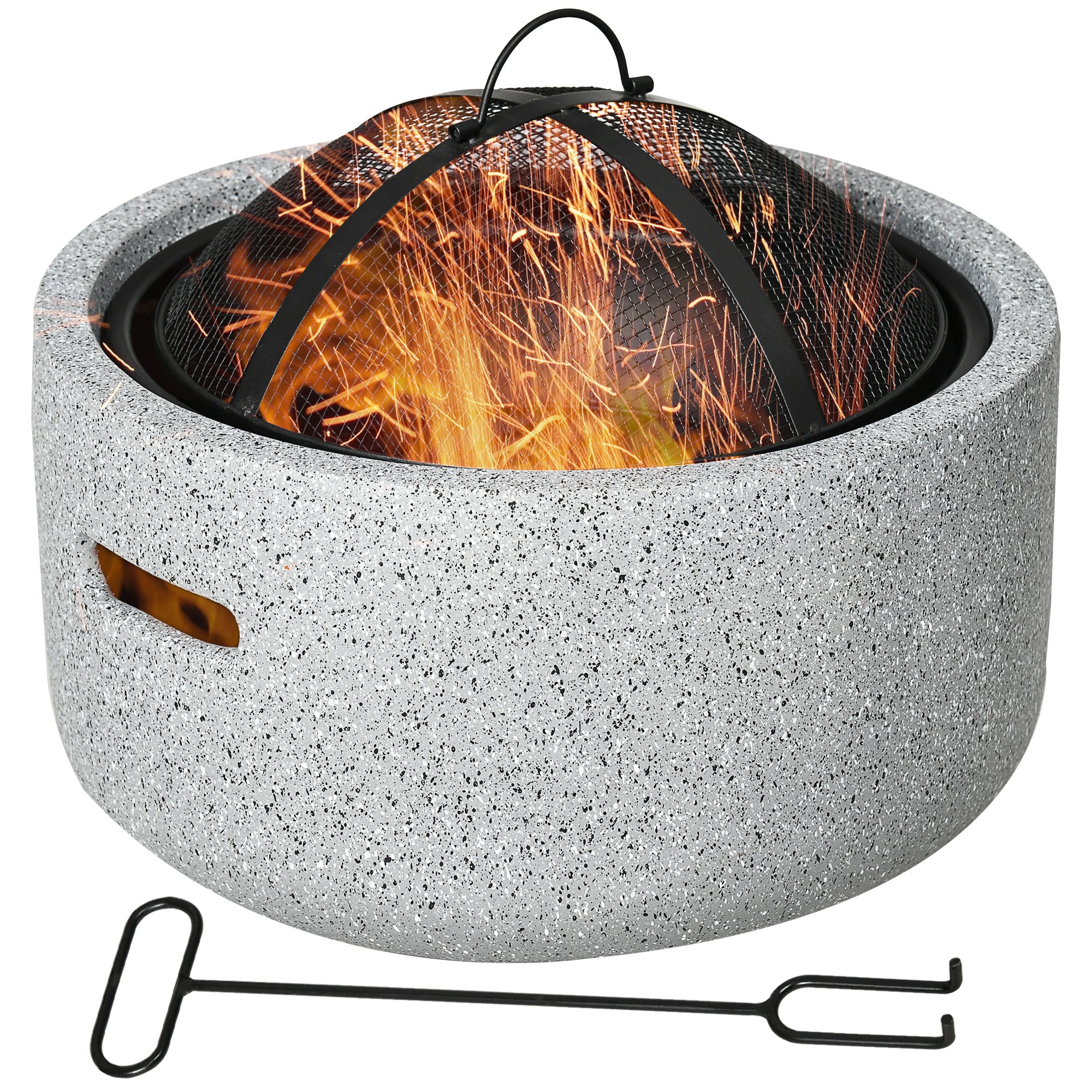 Outsunny Brasero Exterior Redondo Brasero Exterior Jardín con Atizador Protector de Chispas Rejilla y Manija Ø45x34 cm para Terraza Camping Fiesta Gris