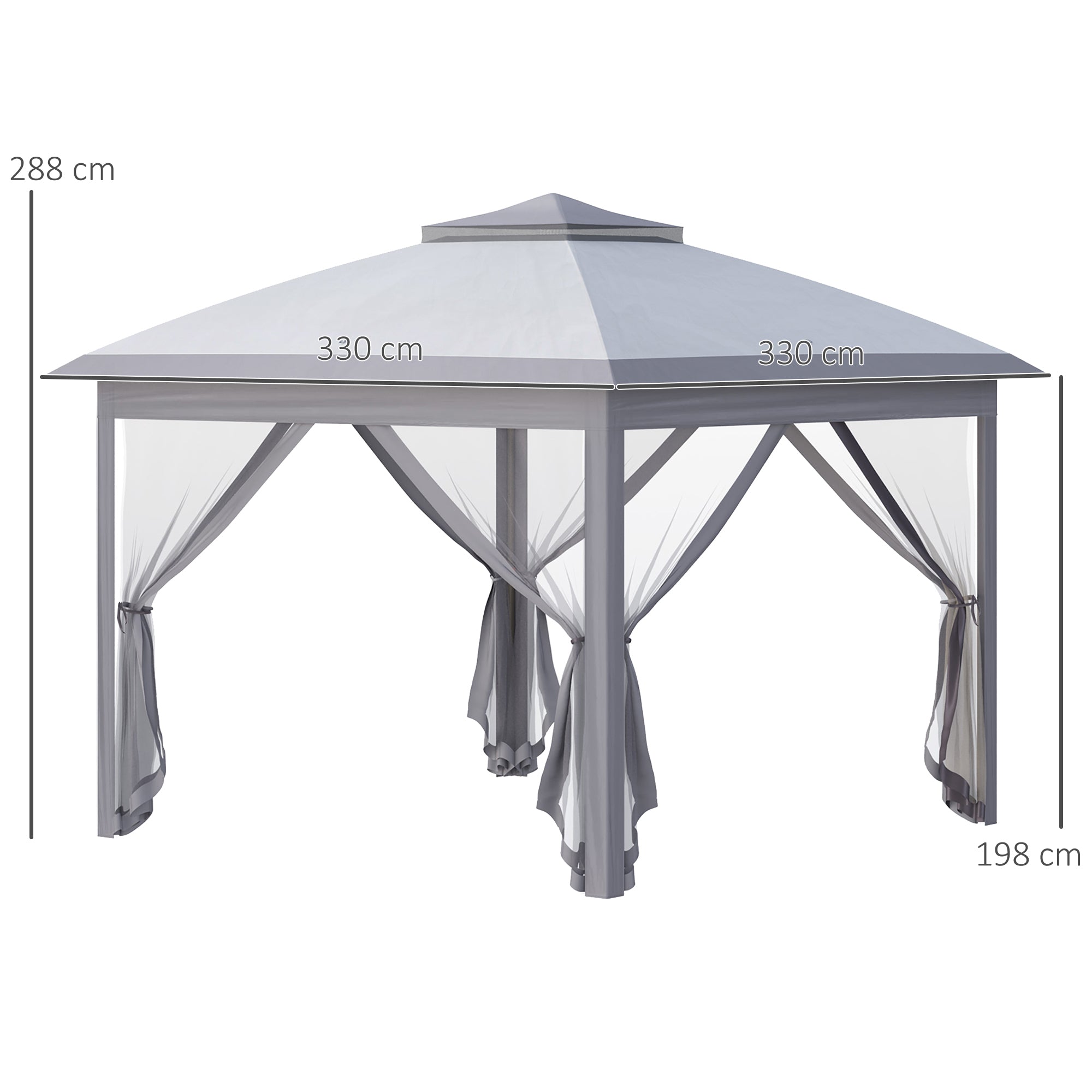 Outsunny Carpa Plegable 3,3x3,3 m Cenador de Jardín con Altura Ajustable en 3 Niveles Doble Techo 4 Mosquiteras Extraíbles y Bolsa de Transporte Impermeable Anti-UV Gazebo para Exterior Fiestas Gris