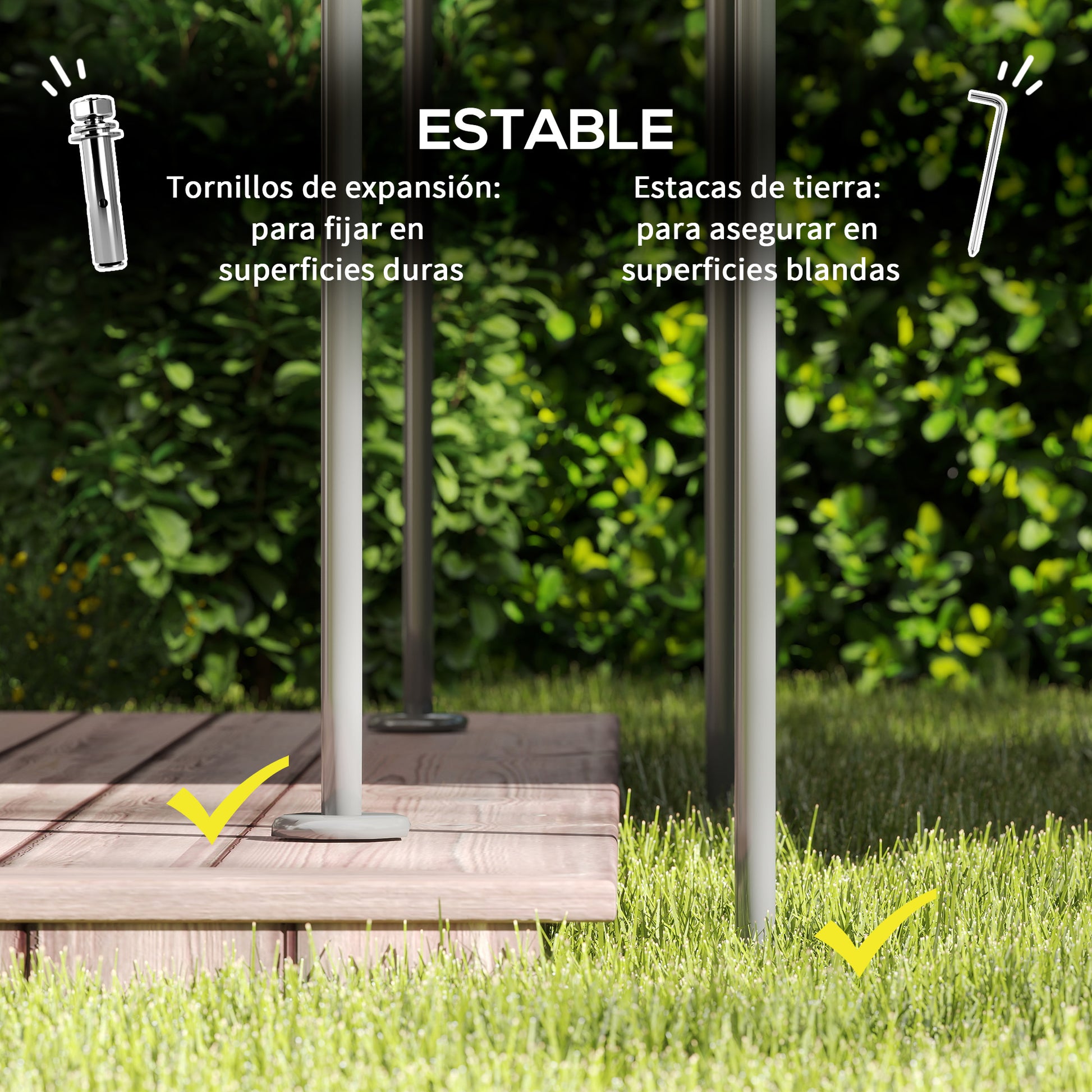 Outsunny Cenador de Jardín 4x3 m, Pabellón de Jardín Gazebo con Doble Techo, 6 Paredes Laterales, Estructura Metálica, Orificios de Drenaje, Carpa para Exterior, Terraza, Patio, Beige