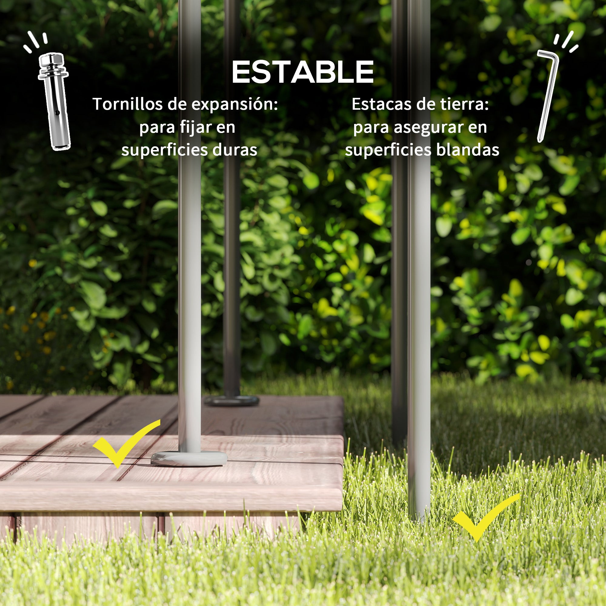 Outsunny Cenador de Jardín 4x3 m, Pabellón de Jardín Gazebo con Doble Techo, 6 Paredes Laterales, Estructura Metálica, Orificios de Drenaje, Carpa para Exterior, Terraza, Patio, Beige