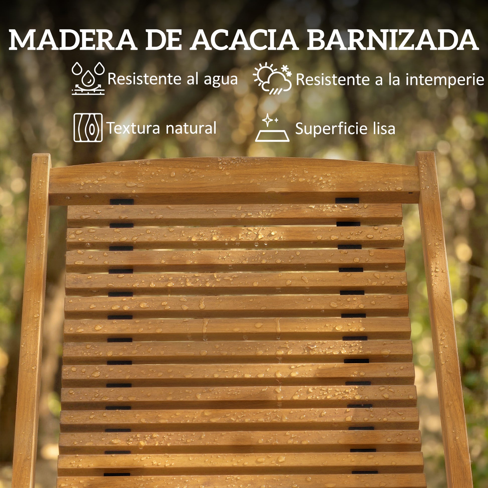 Outsunny Tumbona Silla Plegable de Madera de Acacia, Silla de Jardín Exterior con Reposapiés Desmontable y Cojín con Reposacabezas, Carga 160 kg, para Terraza, Patio, Playa, 158x61x70 cm, Beige